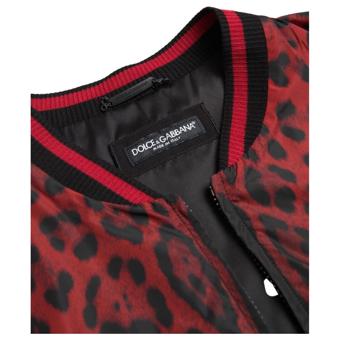 Dolce & Gabbana Red Silk Leopard Print Bomber Jacket