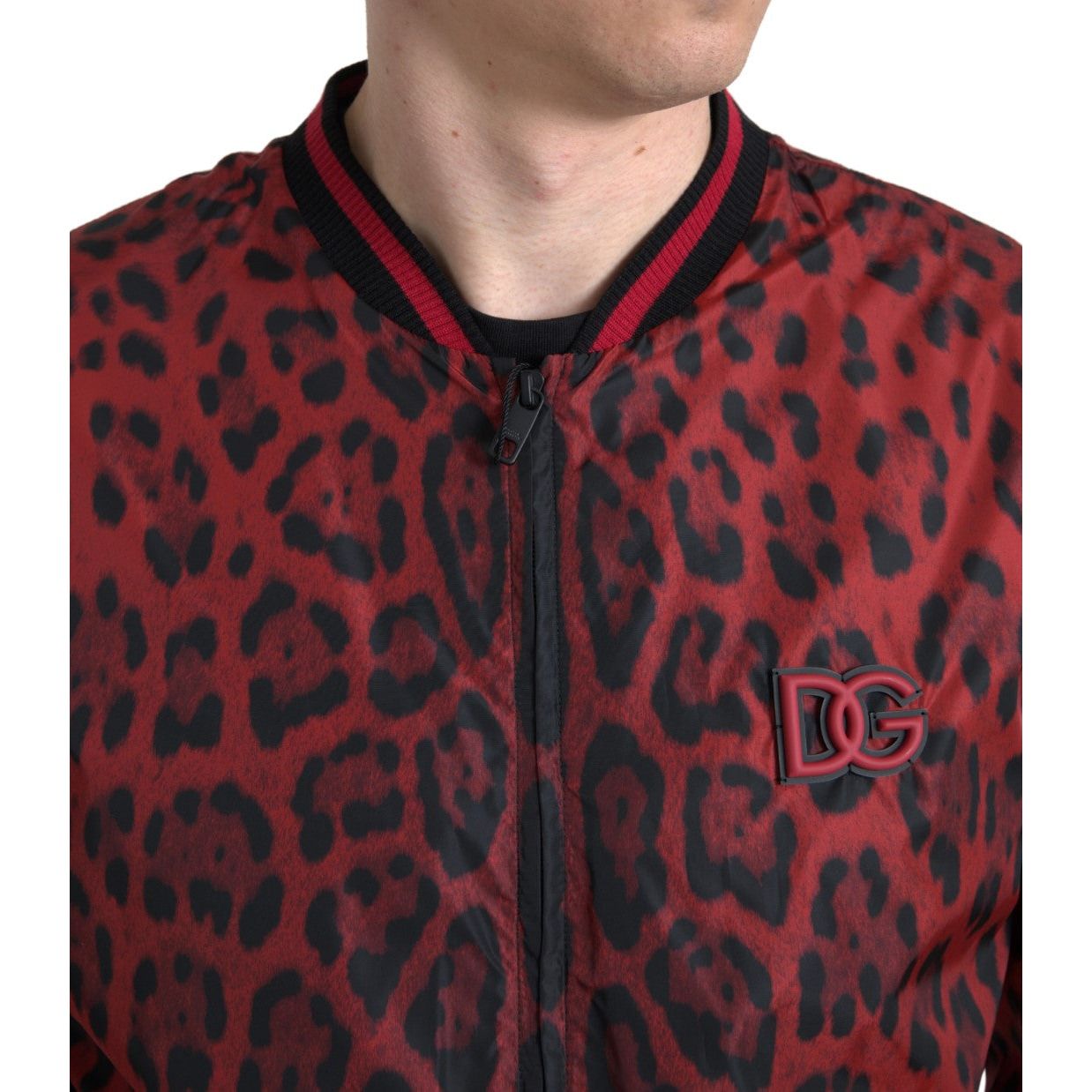 Dolce & Gabbana Red Silk Leopard Print Bomber Jacket