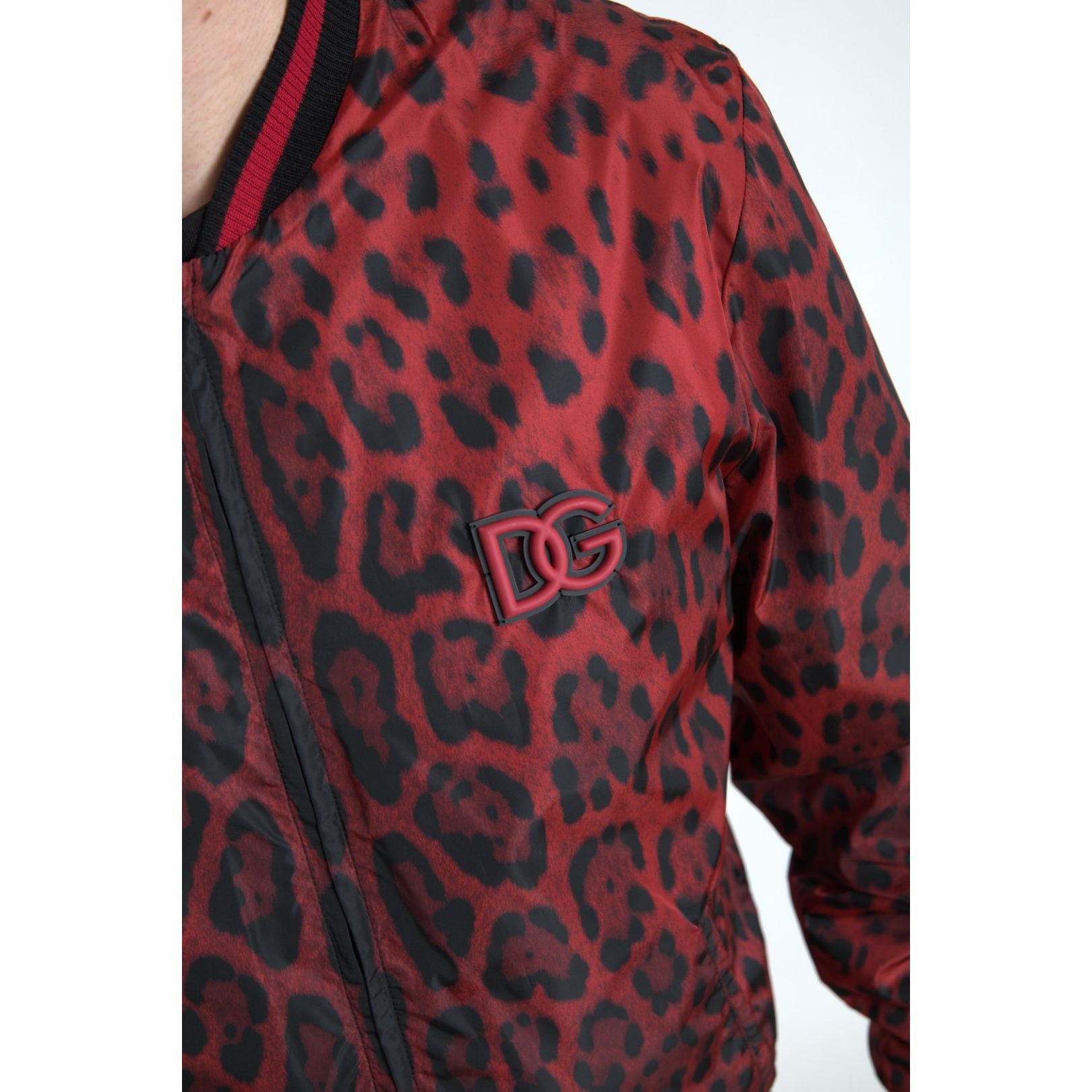 Dolce & Gabbana Red Silk Leopard Print Bomber Jacket