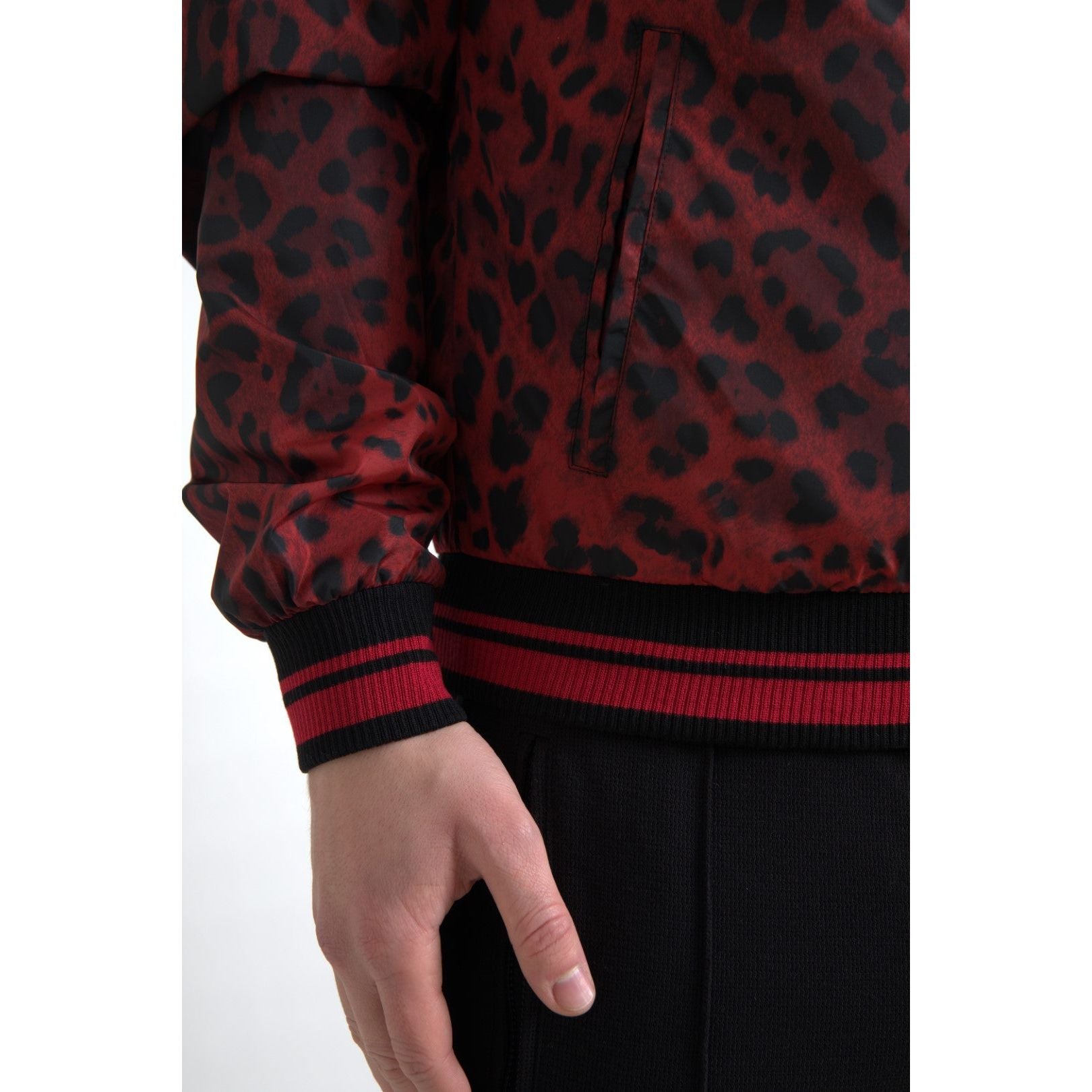 Dolce & Gabbana Red Silk Leopard Print Bomber Jacket