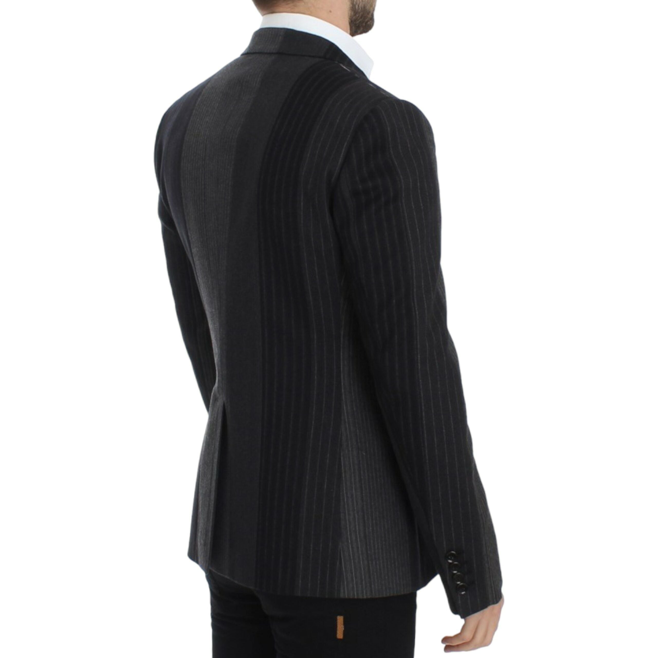 Dolce & Gabbana Gray Wool Striped Slim Blazer