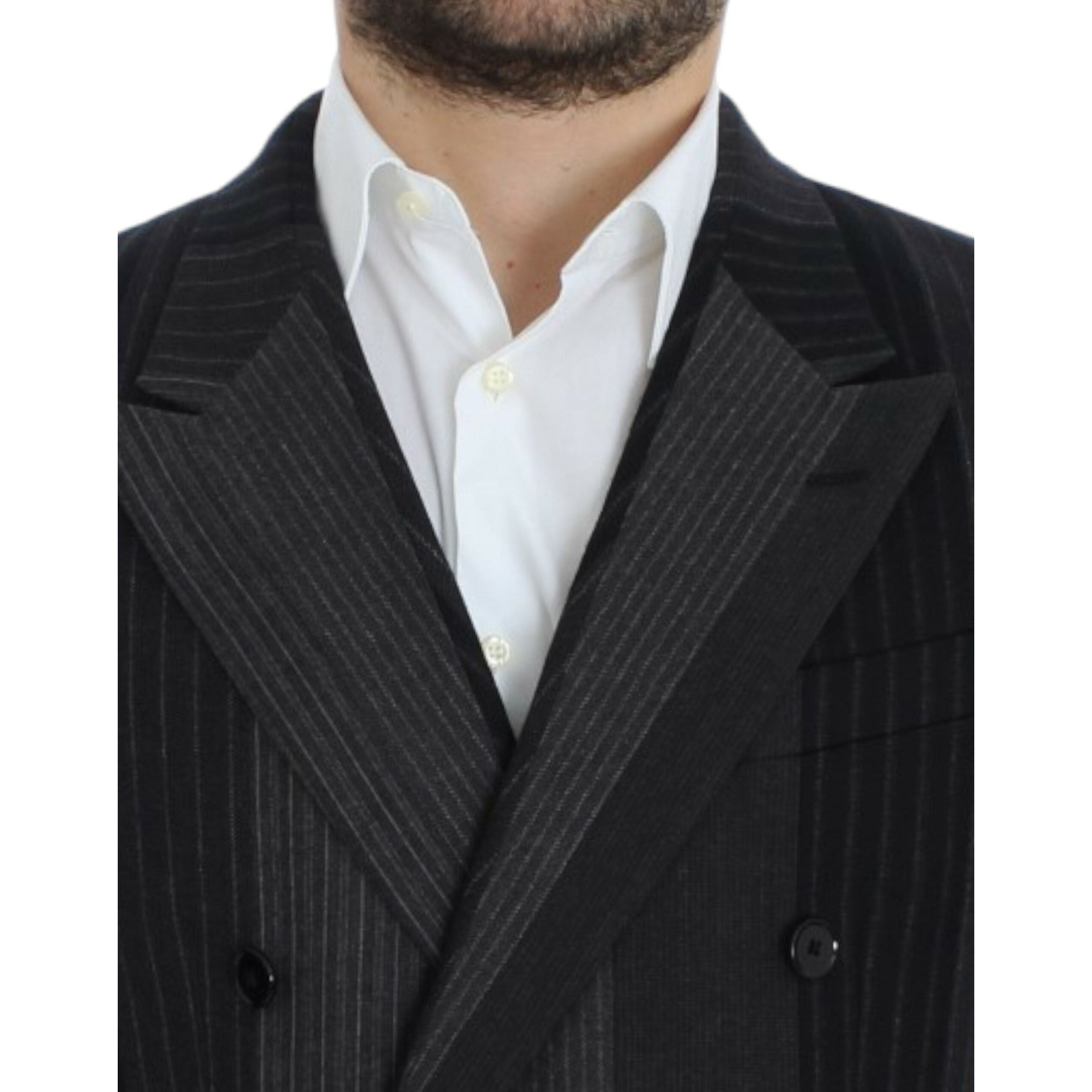 Dolce & Gabbana Gray Wool Striped Slim Blazer