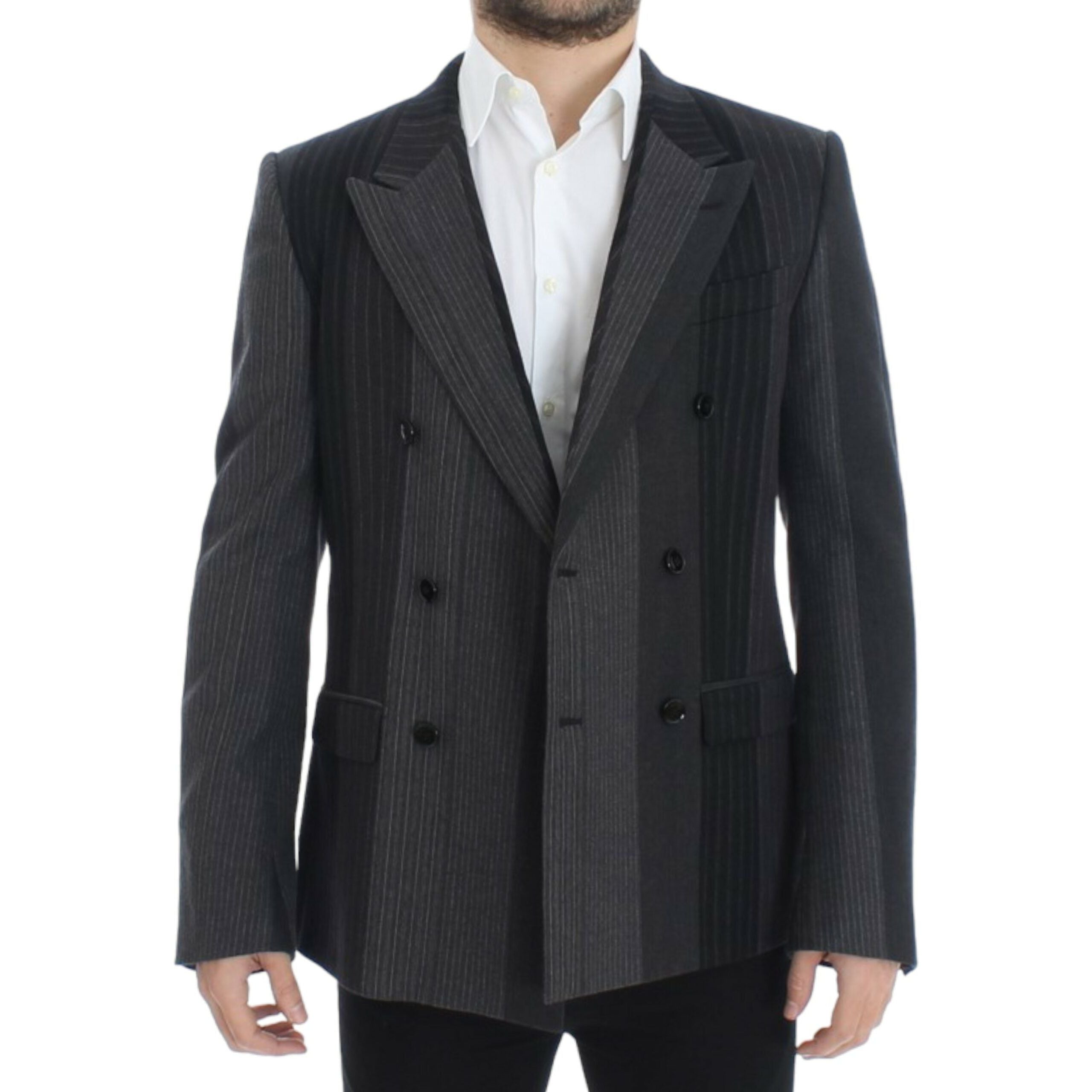Dolce & Gabbana Gray Wool Striped Slim Blazer