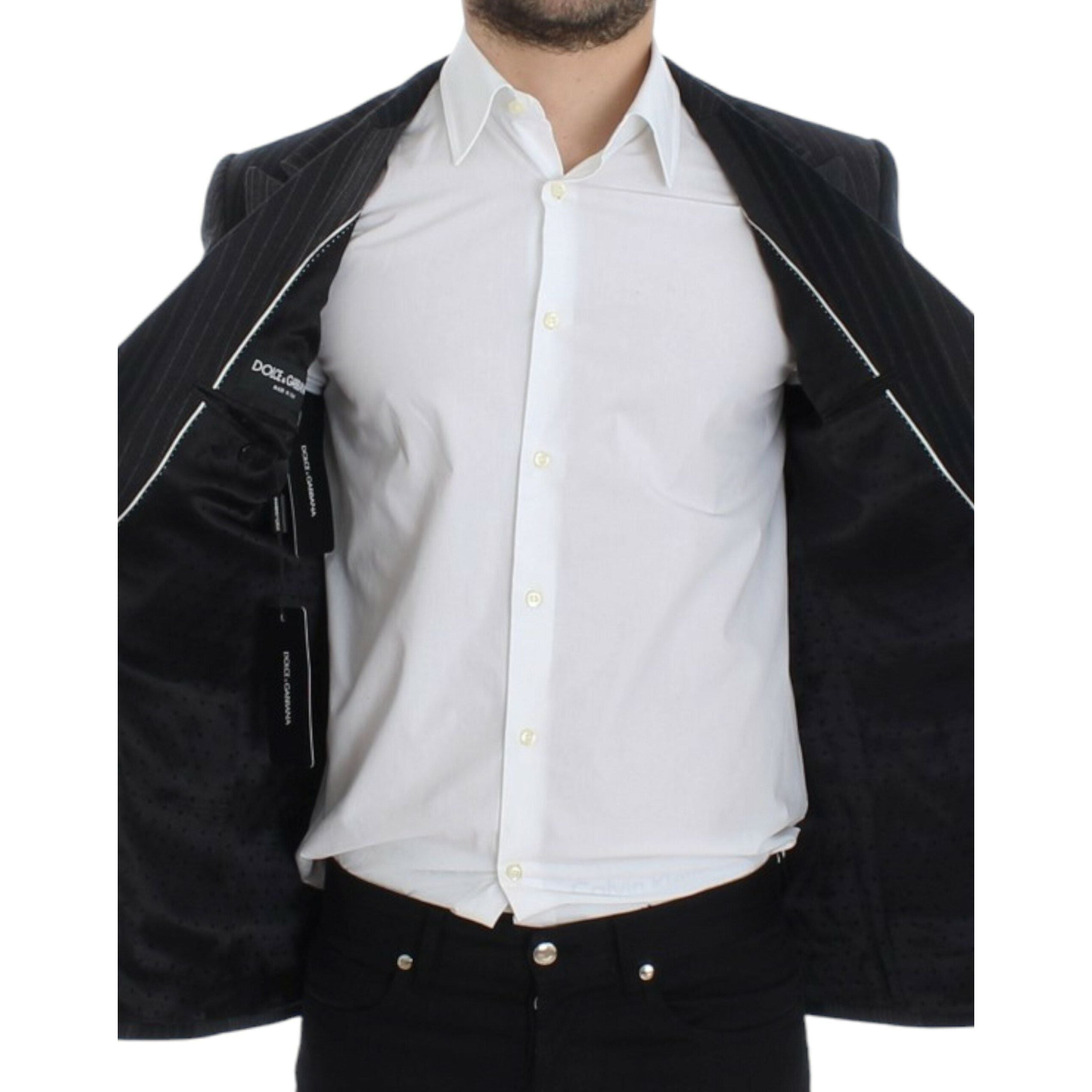 Dolce & Gabbana Gray Wool Striped Slim Blazer
