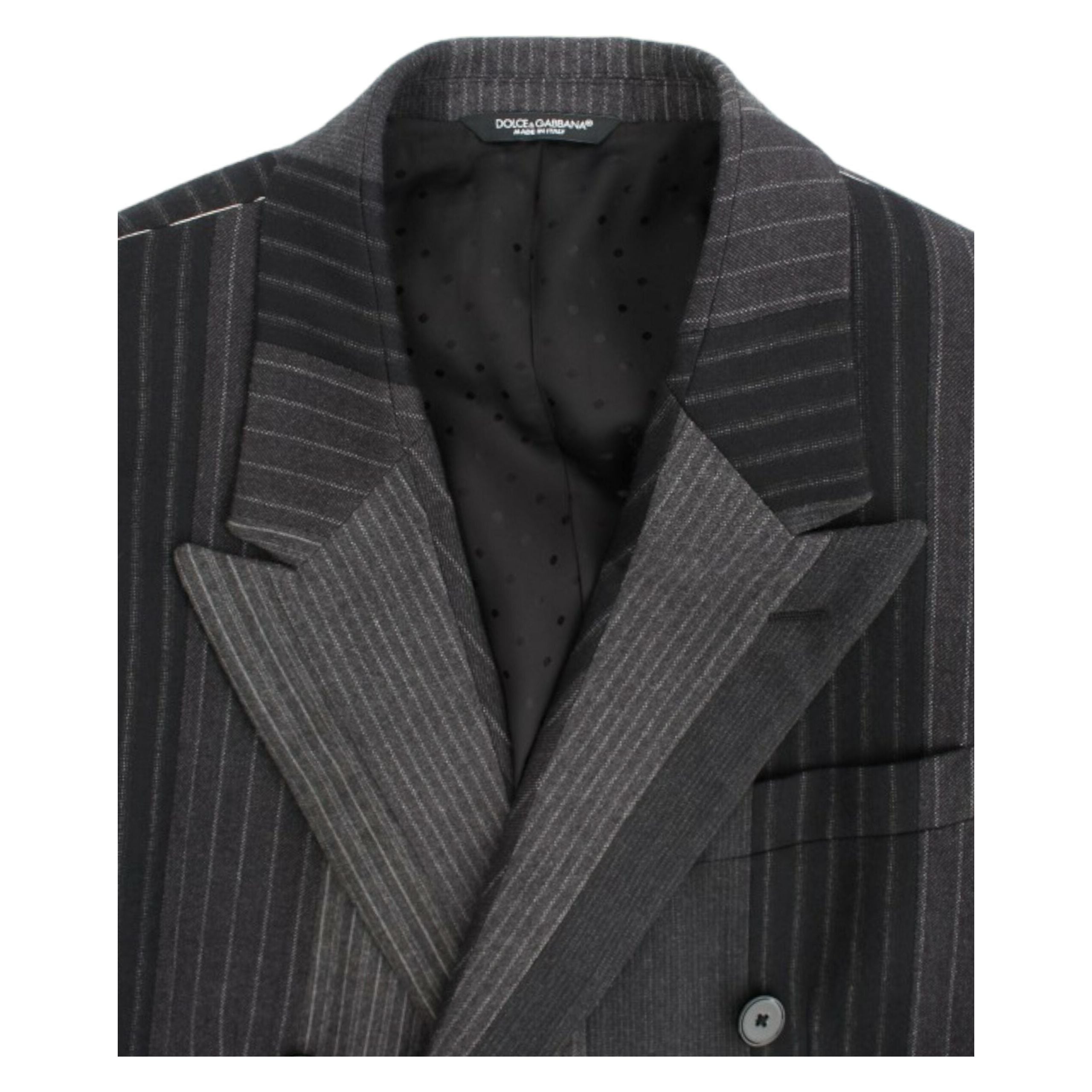 Dolce & Gabbana Gray Wool Striped Slim Blazer