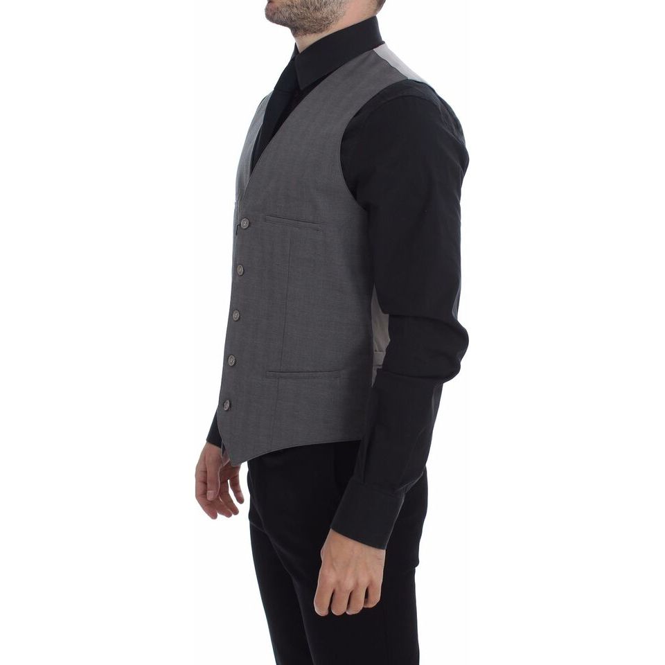 Dolce & Gabbana Gray Cotton Slim Fit Dress Vest