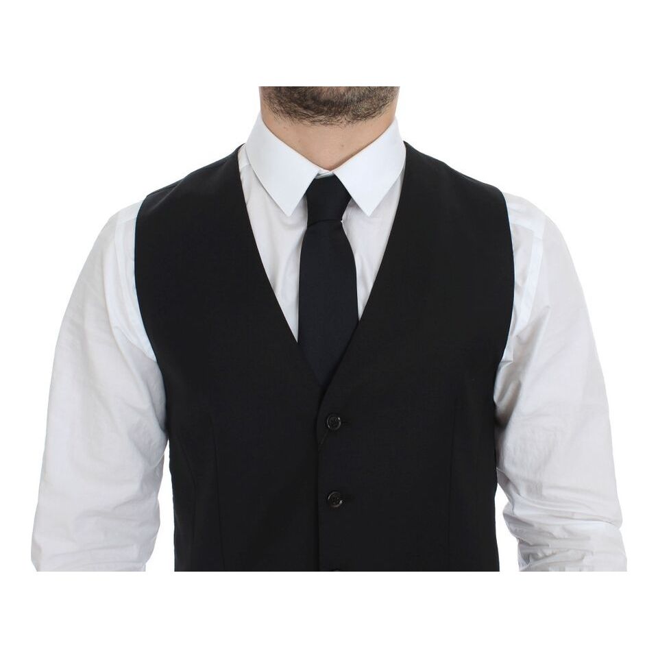 Dolce & Gabbana Black Wool Silk Dress Vest