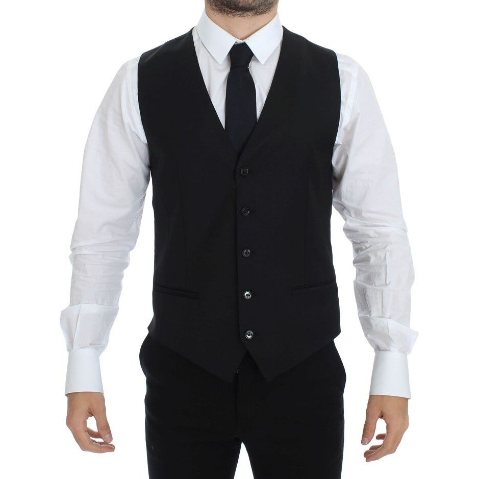 Dolce & Gabbana Black Wool Silk Dress Vest