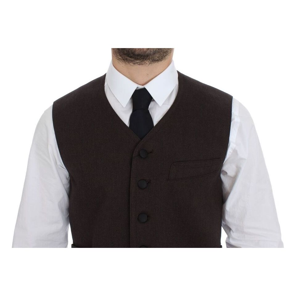 Dolce & Gabbana Brown Cotton Blend Dress Vest