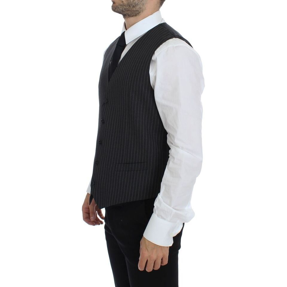 Dolce & Gabbana Gray Striped Wool Dress Vest