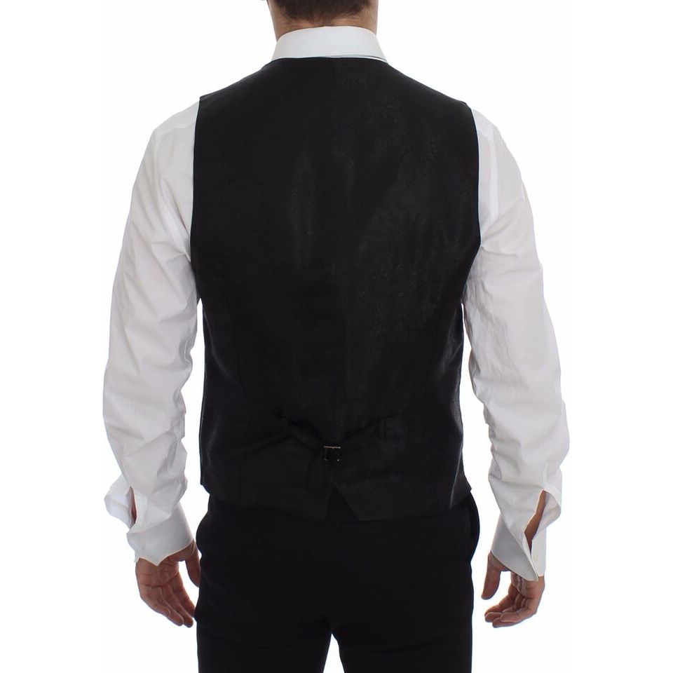 Dolce & Gabbana Black Wool Striped Dress Vest