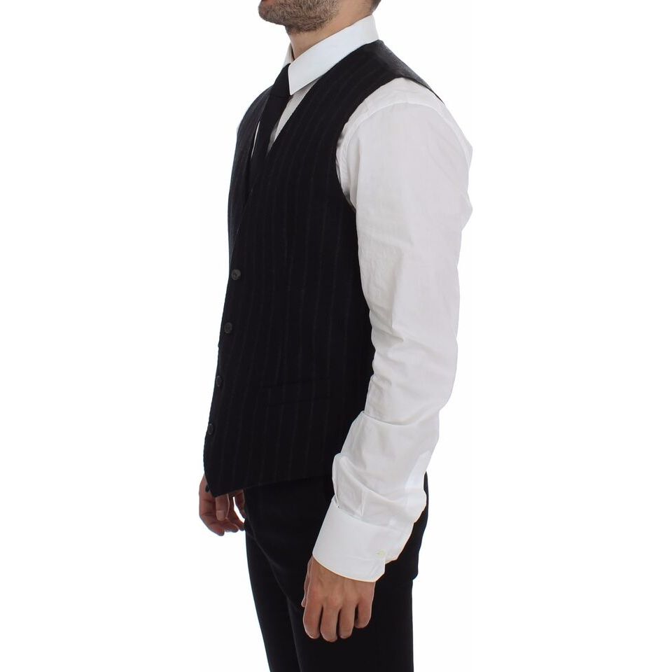 Dolce & Gabbana Black Wool Striped Dress Vest