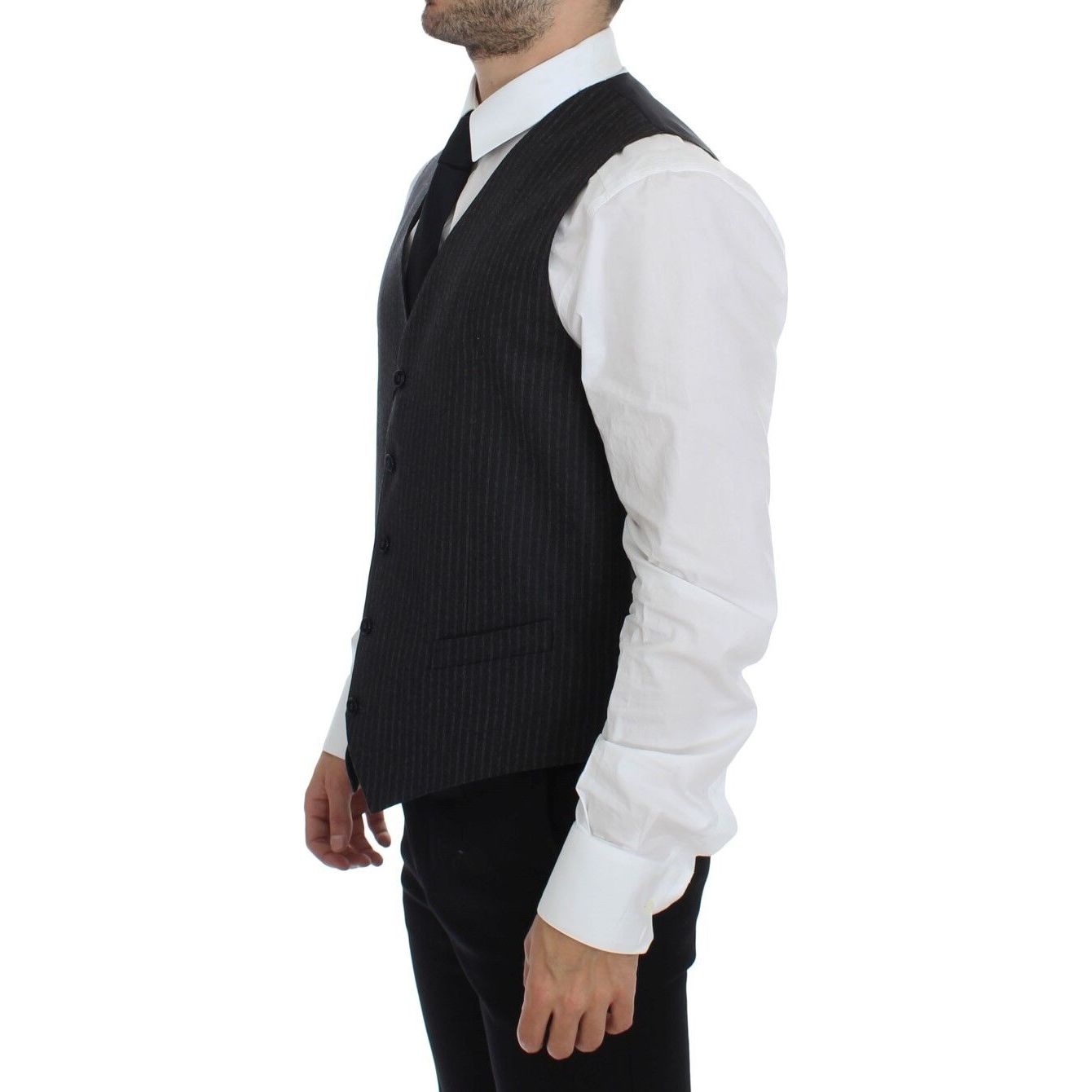 Dolce & Gabbana Gray Wool Striped Dress Vest