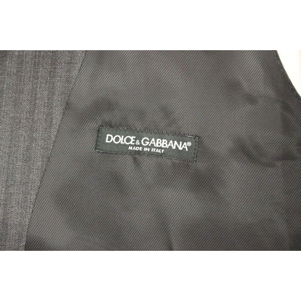 Dolce & Gabbana Gray Wool Dress Vest Striped Design