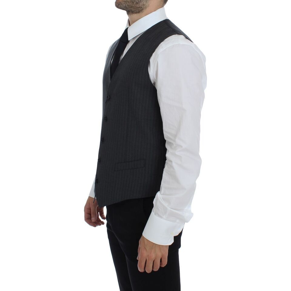 Dolce & Gabbana Gray Wool Dress Vest Striped Design