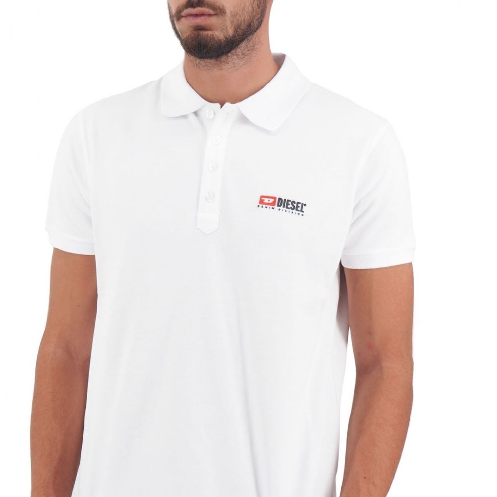 Diesel White Cotton Polo Shirt with Contrasting Logo