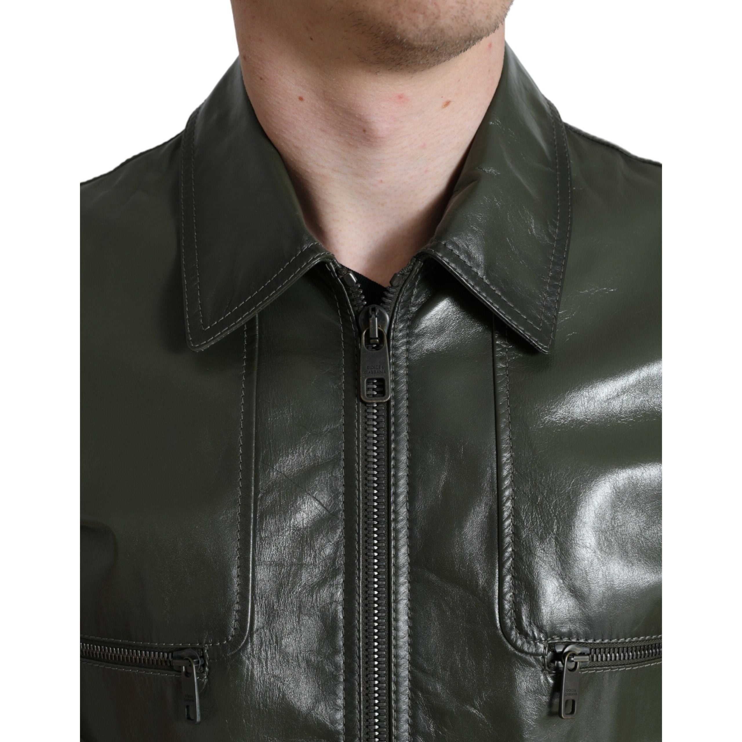 Dolce & Gabbana Emerald Leather Biker Jacket