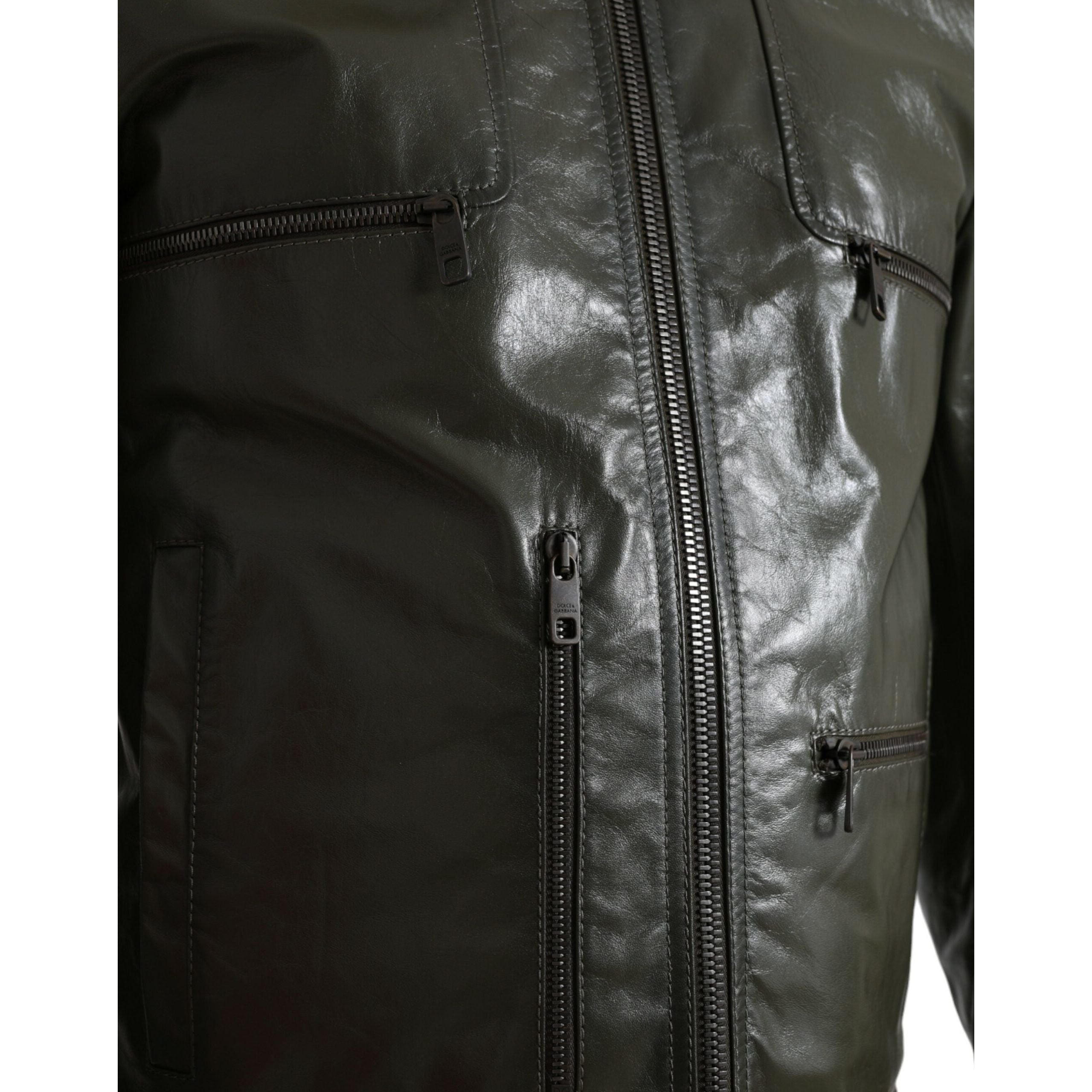 Dolce & Gabbana Emerald Leather Biker Jacket