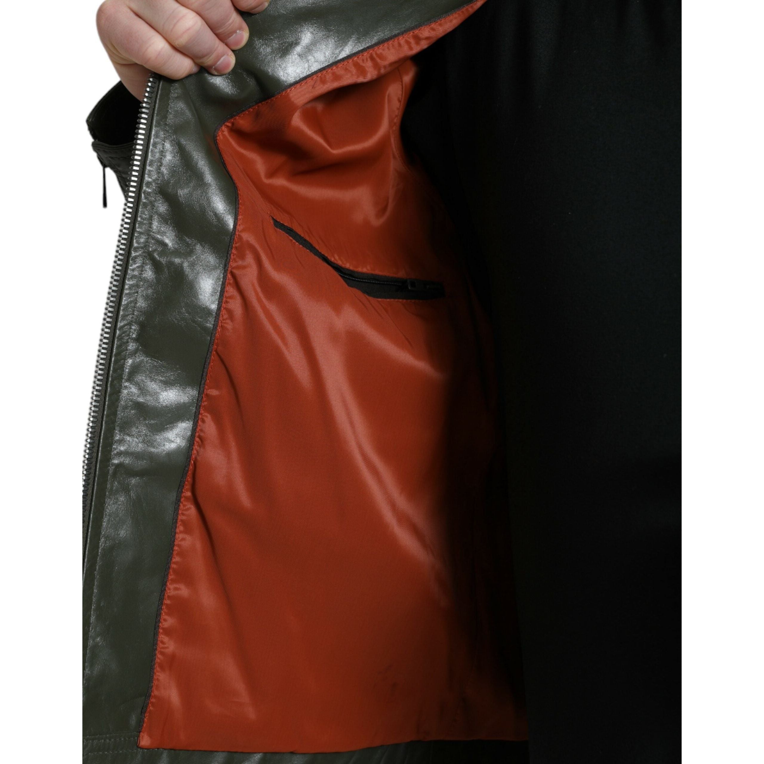Dolce & Gabbana Emerald Leather Biker Jacket