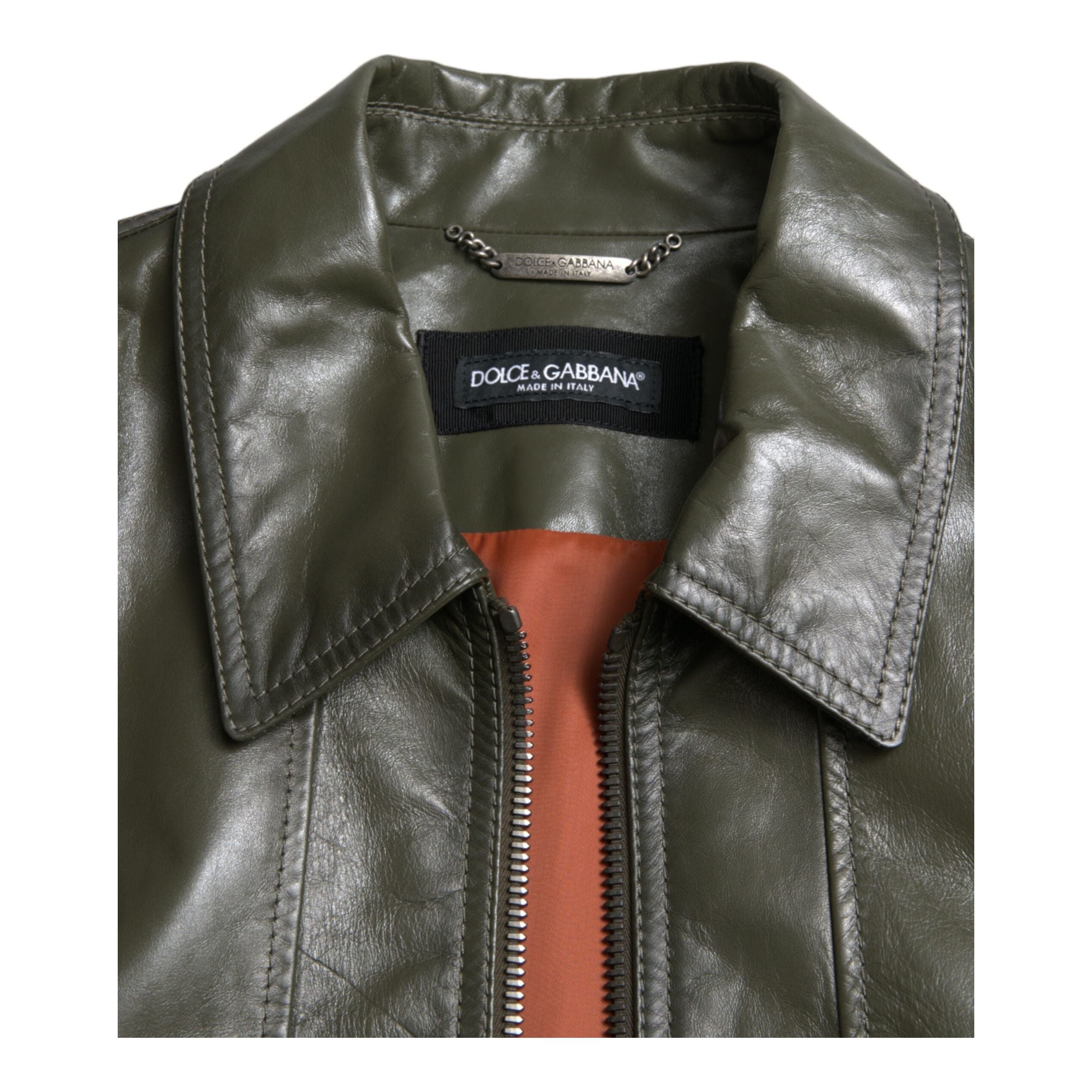 Dolce & Gabbana Emerald Leather Biker Jacket