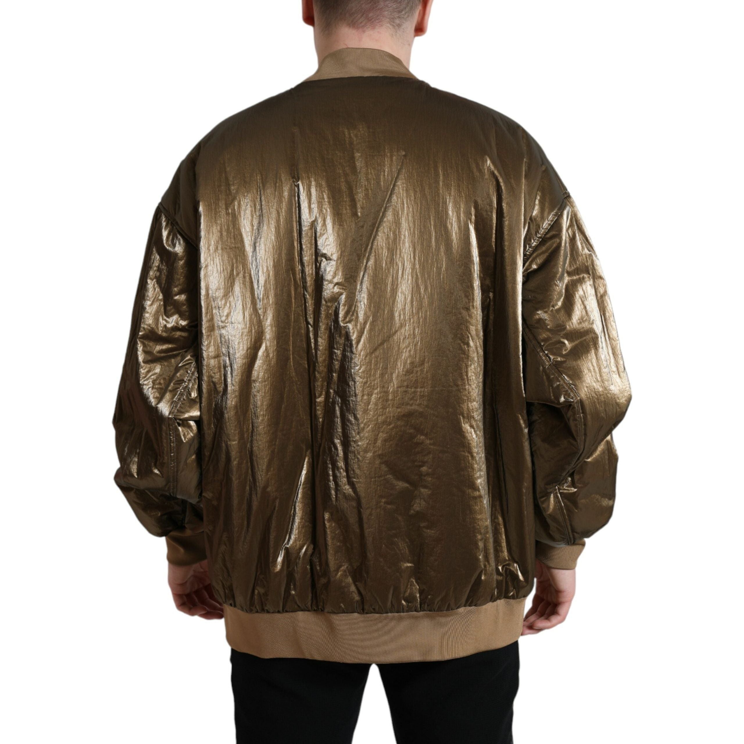 Dolce & Gabbana Bronze Nylon Bomber Jacket Luxury Fashion