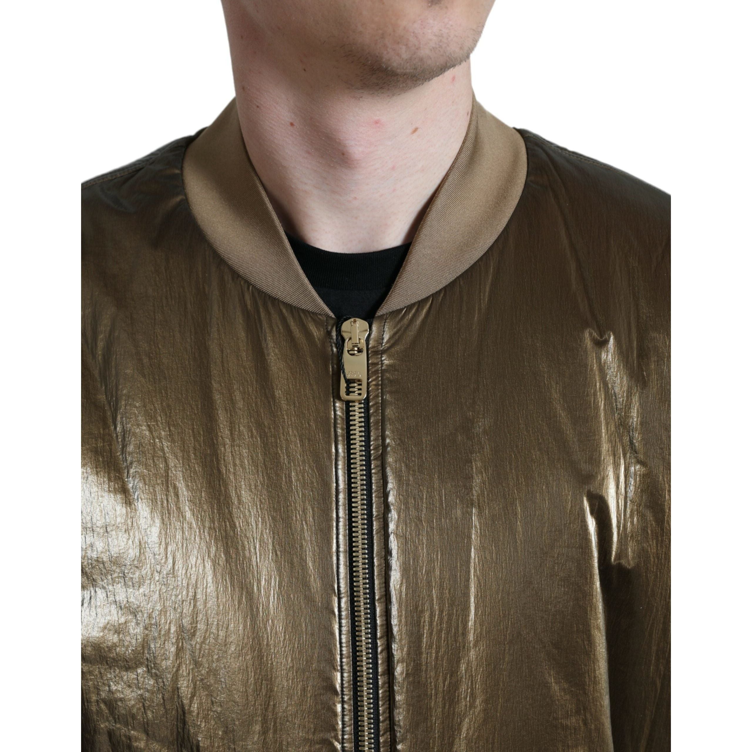 Dolce & Gabbana Bronze Nylon Bomber Jacket Luxury Fashion