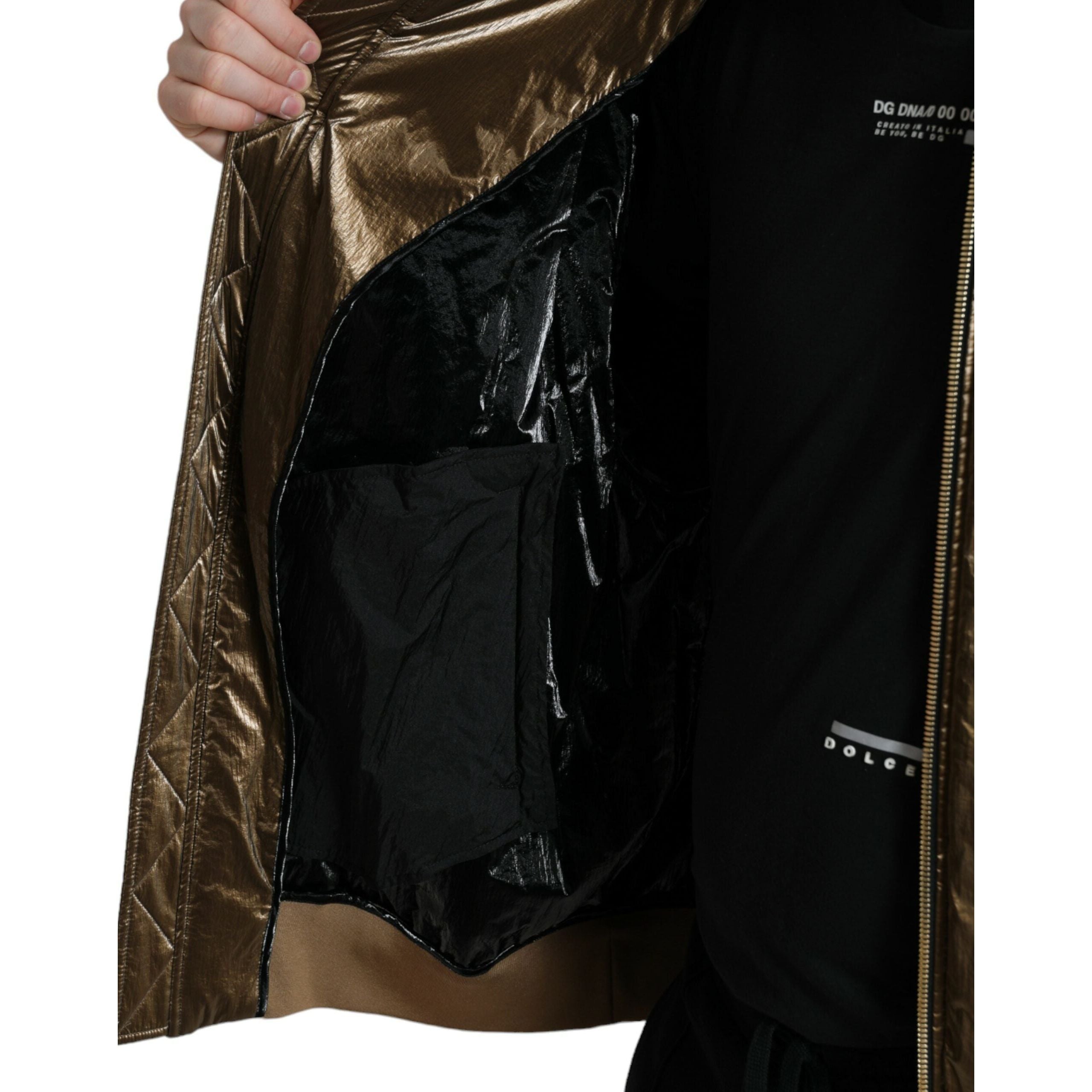 Dolce & Gabbana Bronze Nylon Bomber Jacket Luxury Fashion