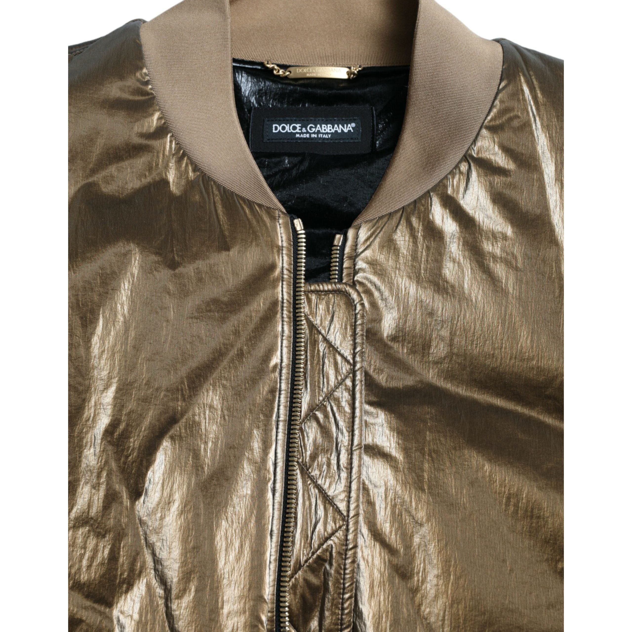 Dolce & Gabbana Bronze Nylon Bomber Jacket Luxury Fashion