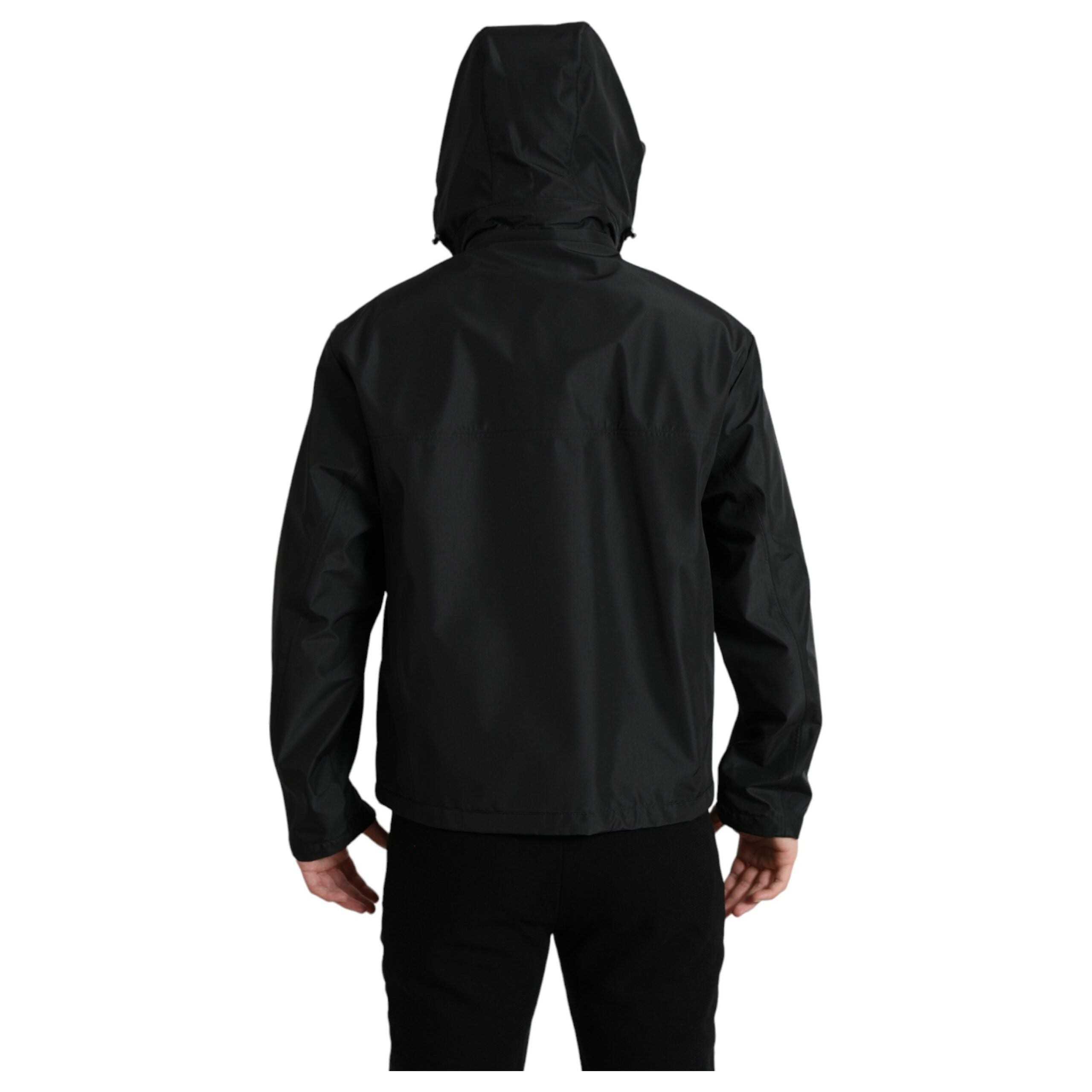 Dolce & Gabbana Black Nylon Windbreaker Jacket Elegance