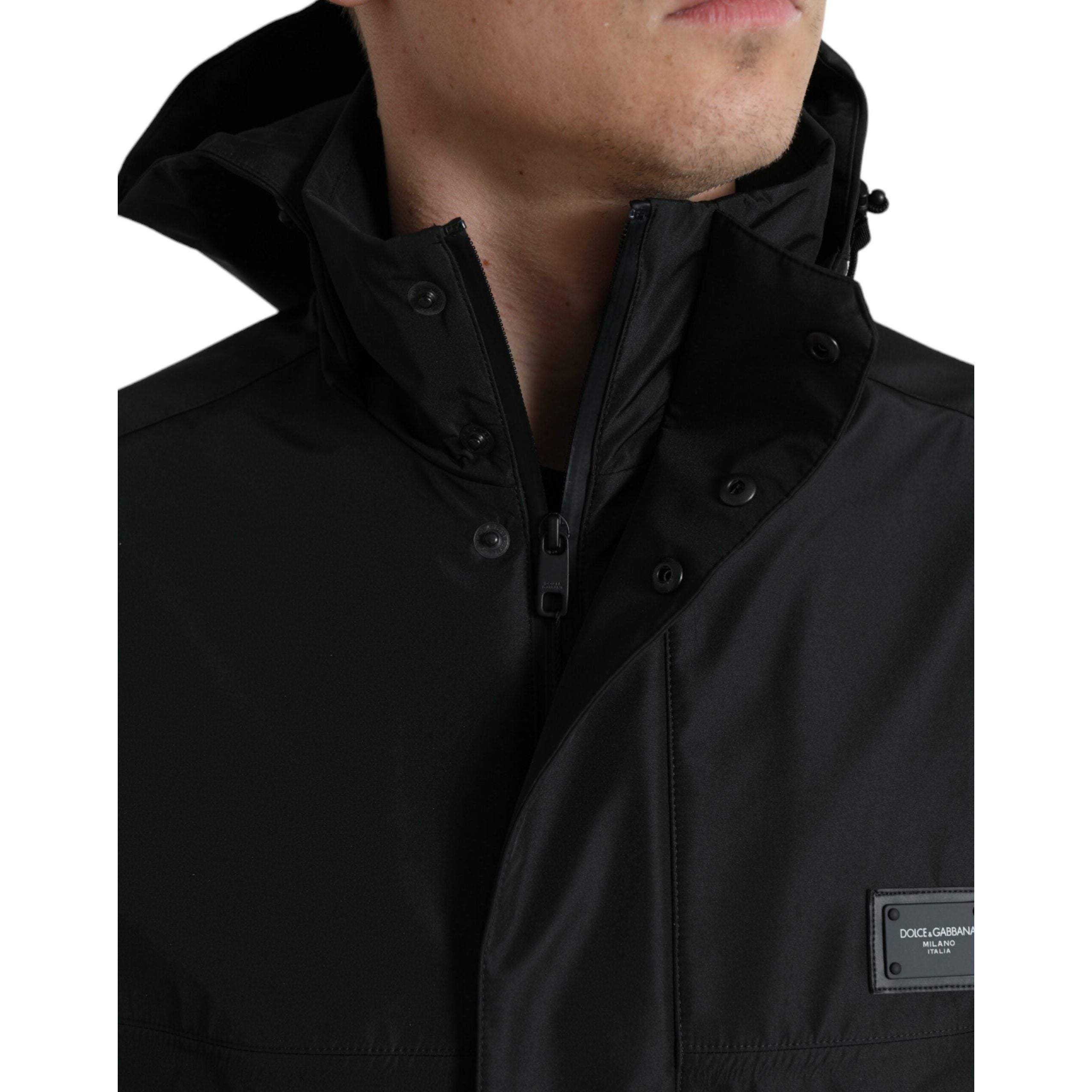 Dolce & Gabbana Black Nylon Windbreaker Jacket Elegance