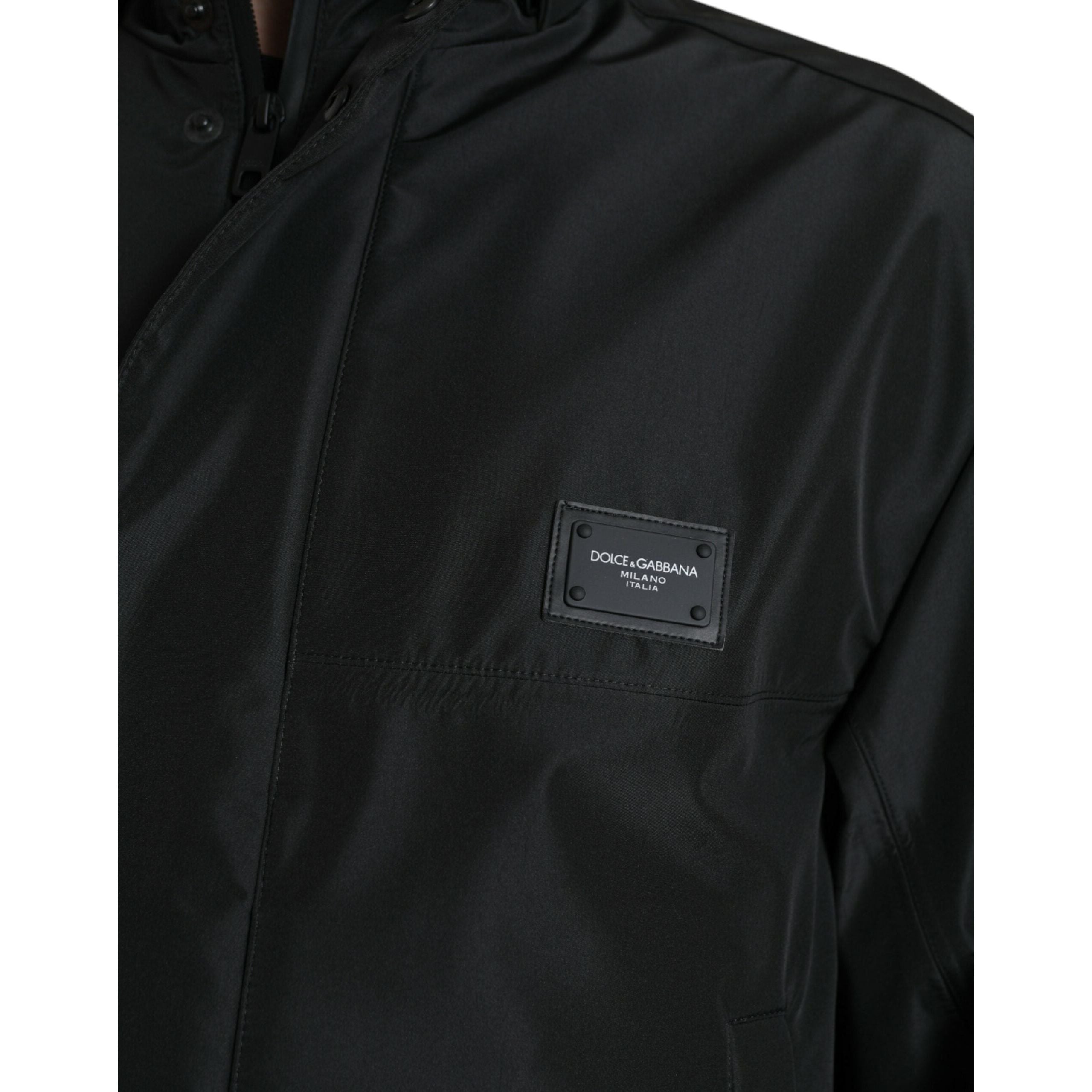 Dolce & Gabbana Black Nylon Windbreaker Jacket Elegance