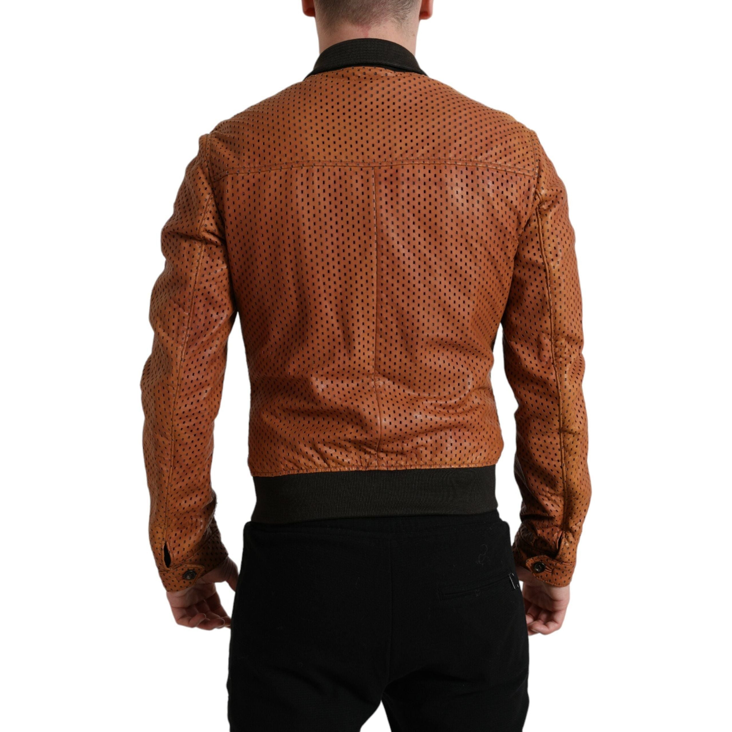 Dolce & Gabbana Black Lambskin Leather Bomber Jacket