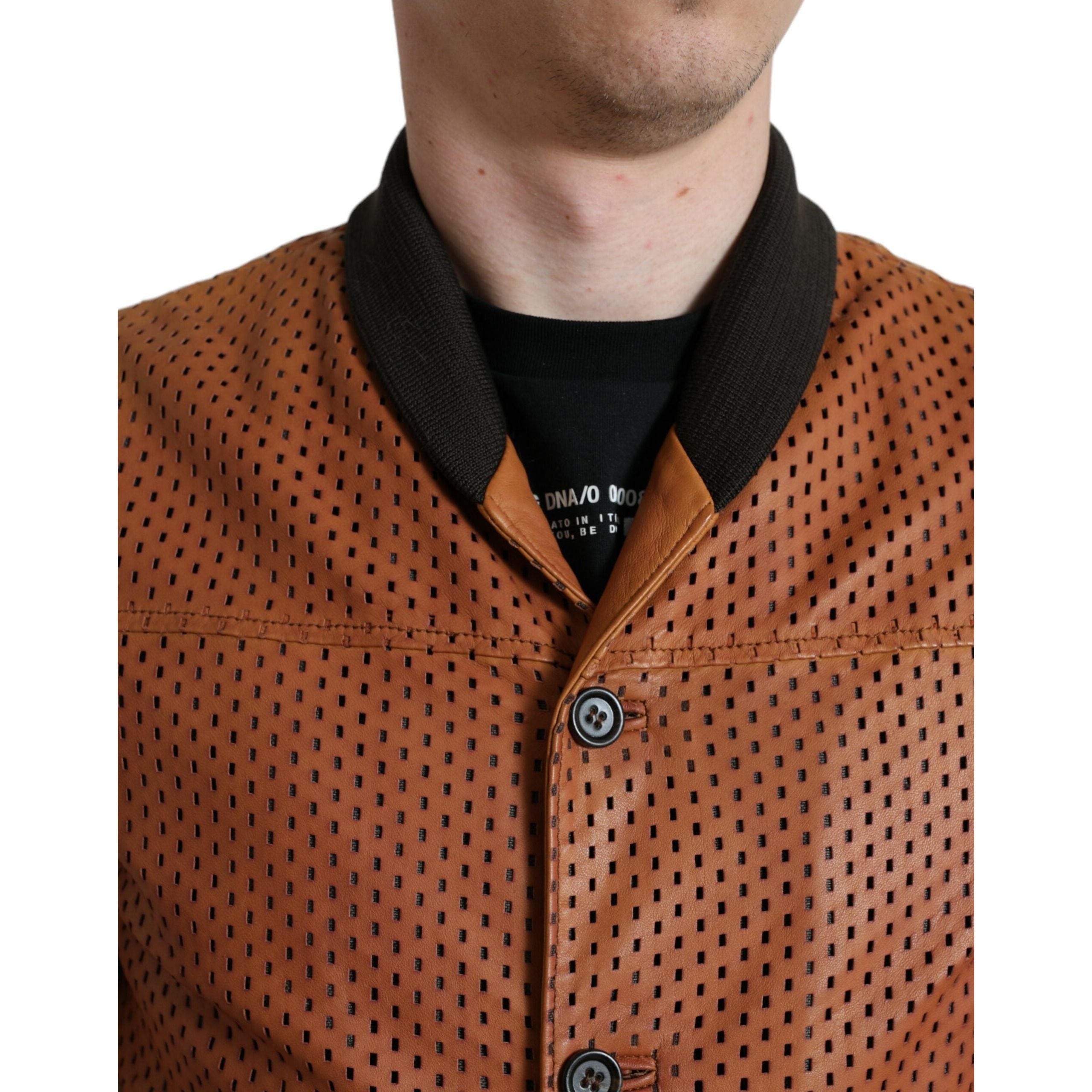 Dolce & Gabbana Black Lambskin Leather Bomber Jacket