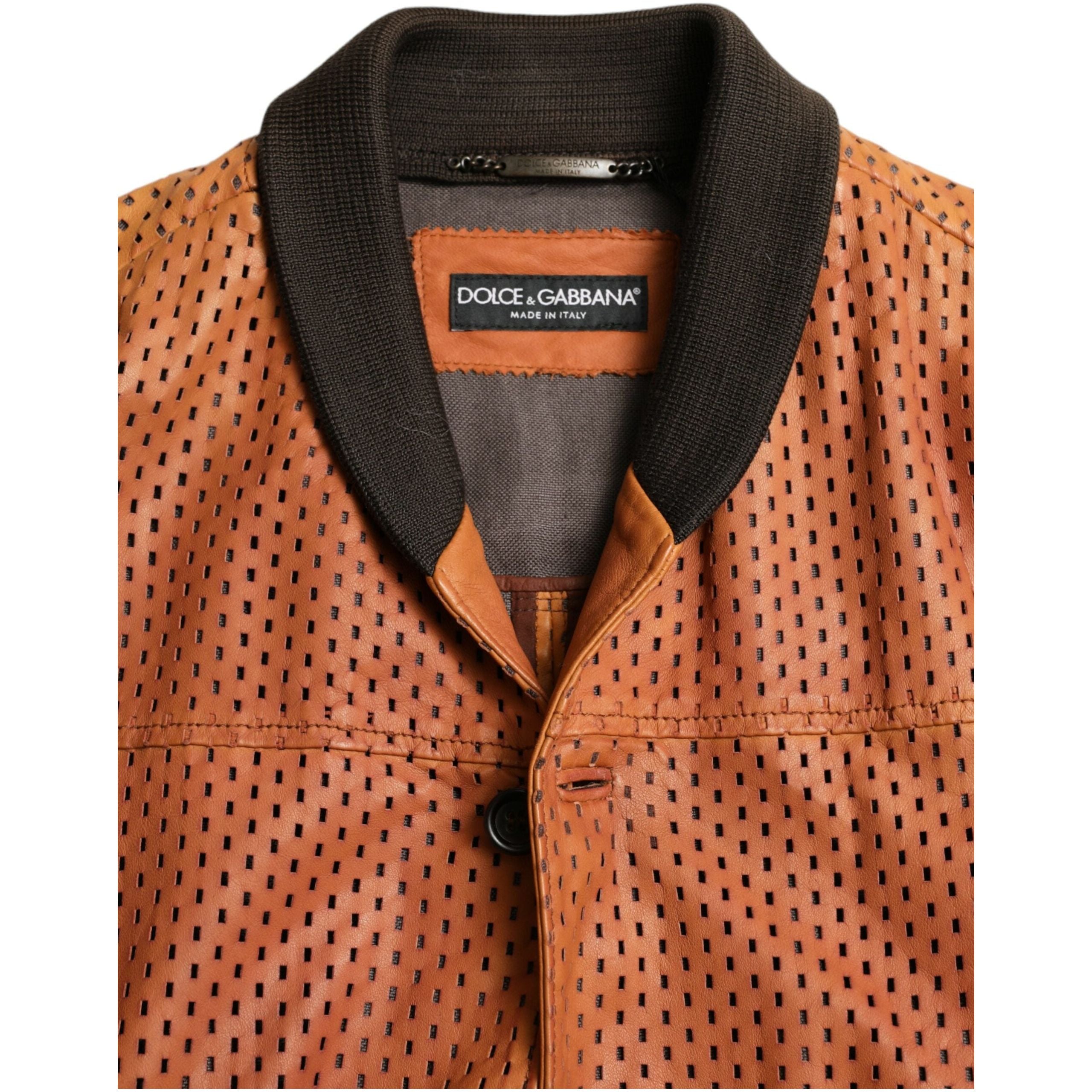 Dolce & Gabbana Black Lambskin Leather Bomber Jacket
