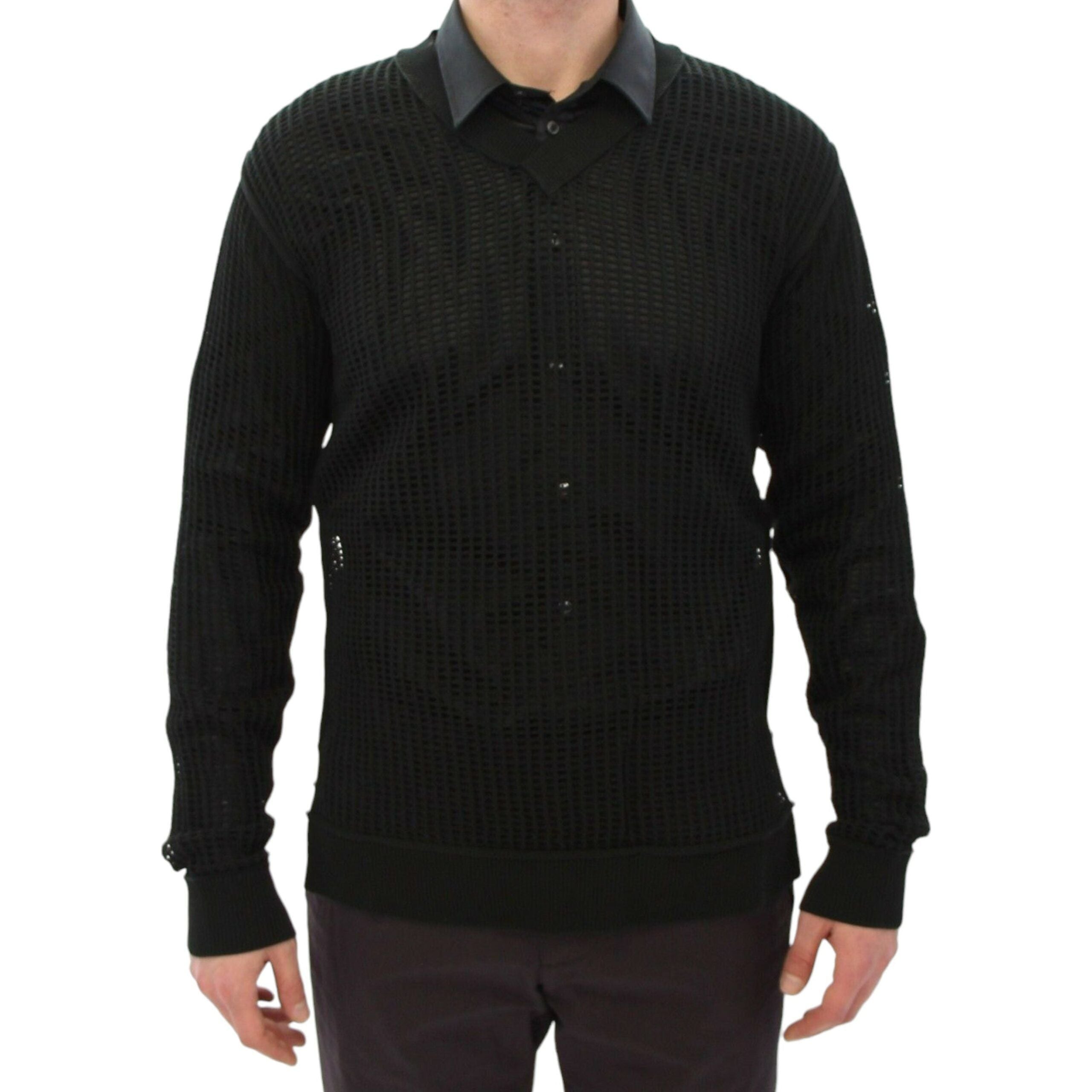 Dolce & Gabbana Dark Green Cotton V-Neck Sweater