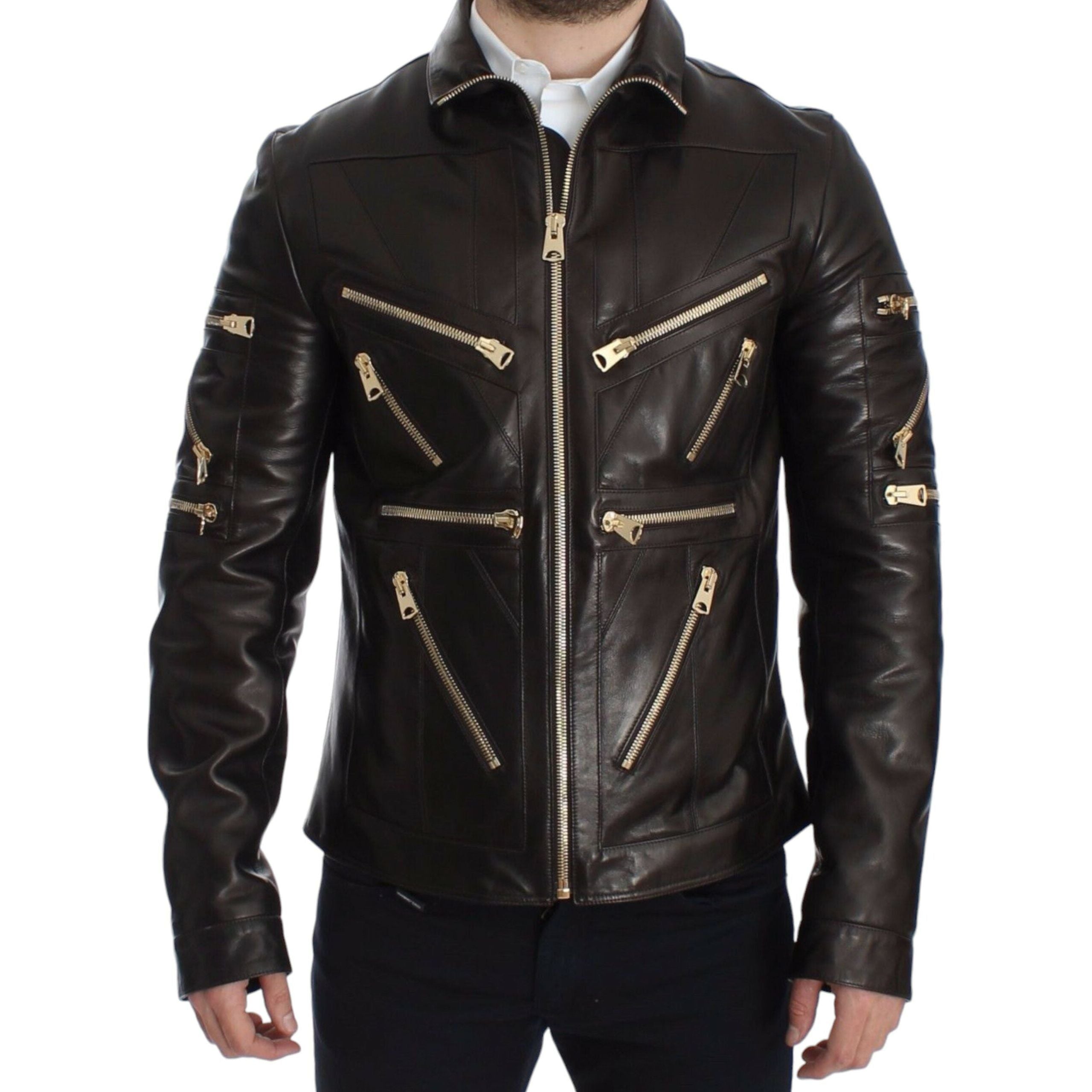 Dolce & Gabbana Brown Lambskin Leather Jacket