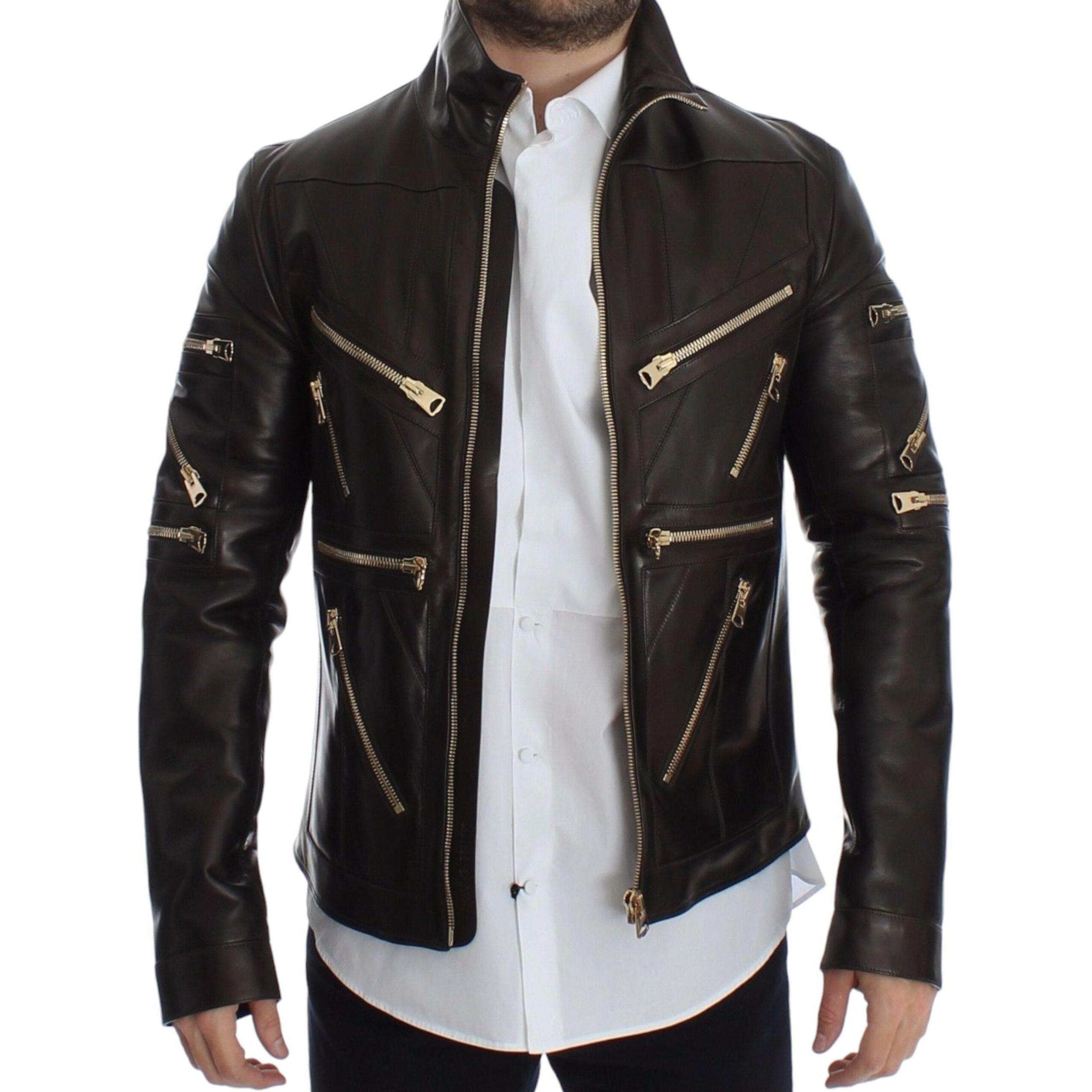 Dolce & Gabbana Brown Lambskin Leather Jacket