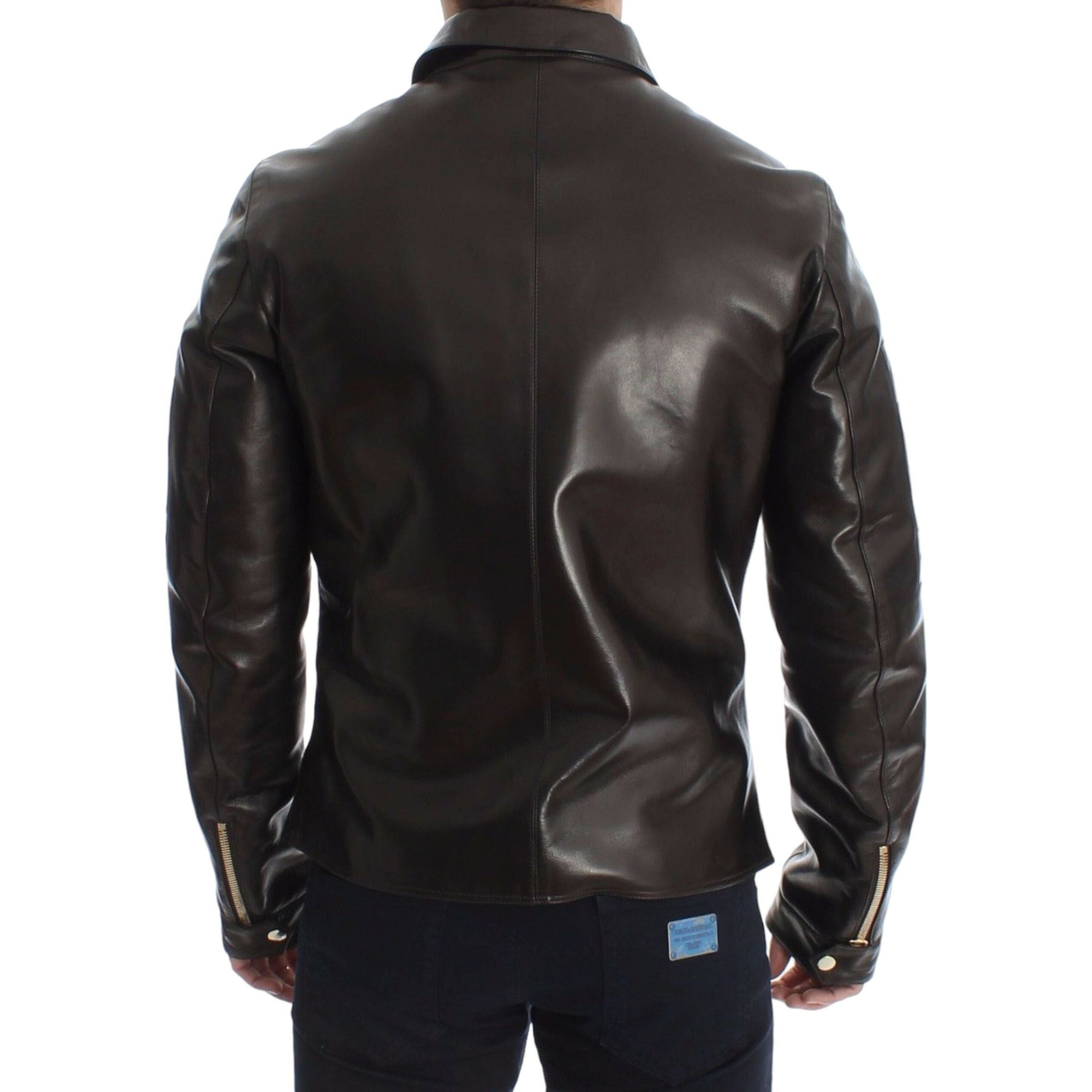 Dolce & Gabbana Brown Lambskin Leather Jacket
