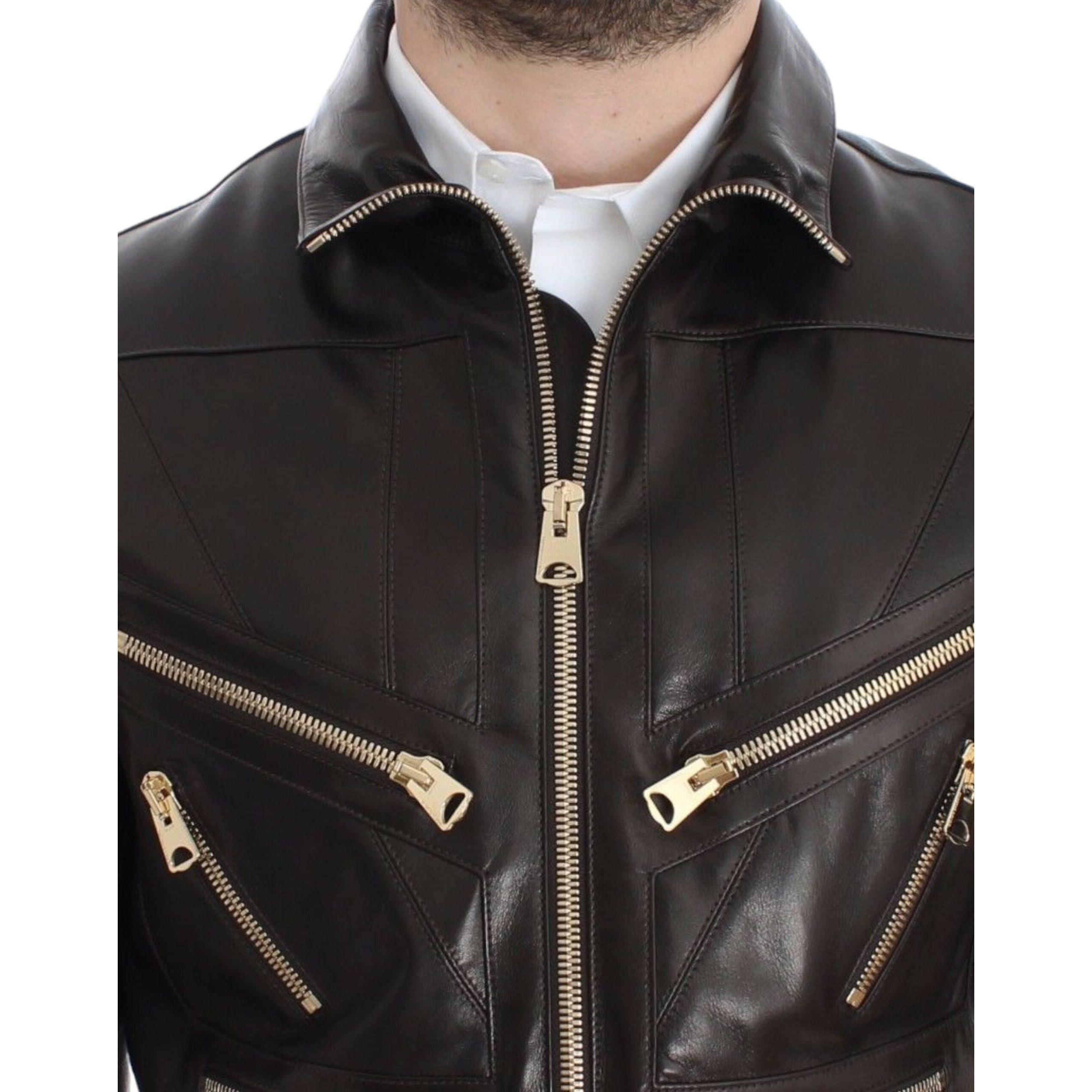 Dolce & Gabbana Brown Lambskin Leather Jacket