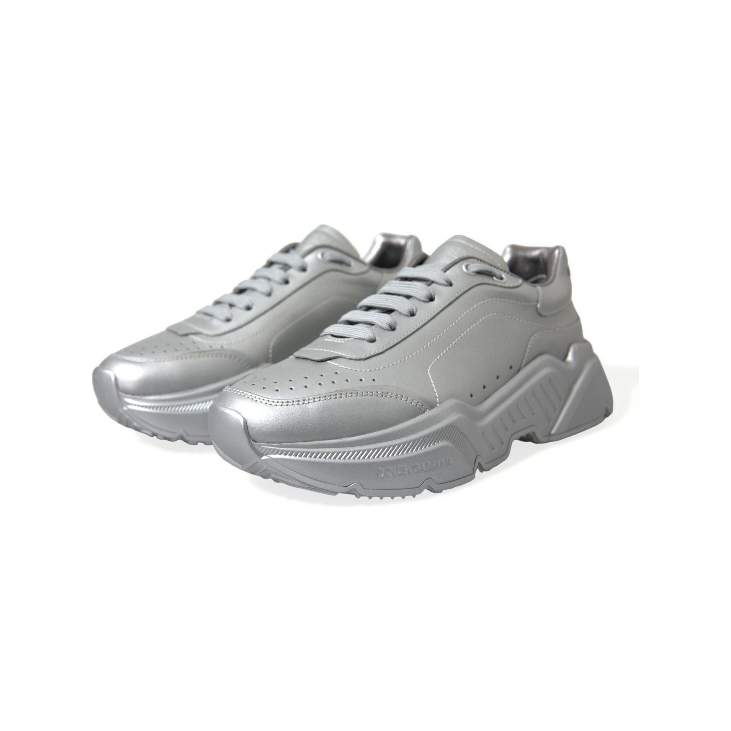 Dolce & Gabbana Silver Calfskin Leather Sneakers