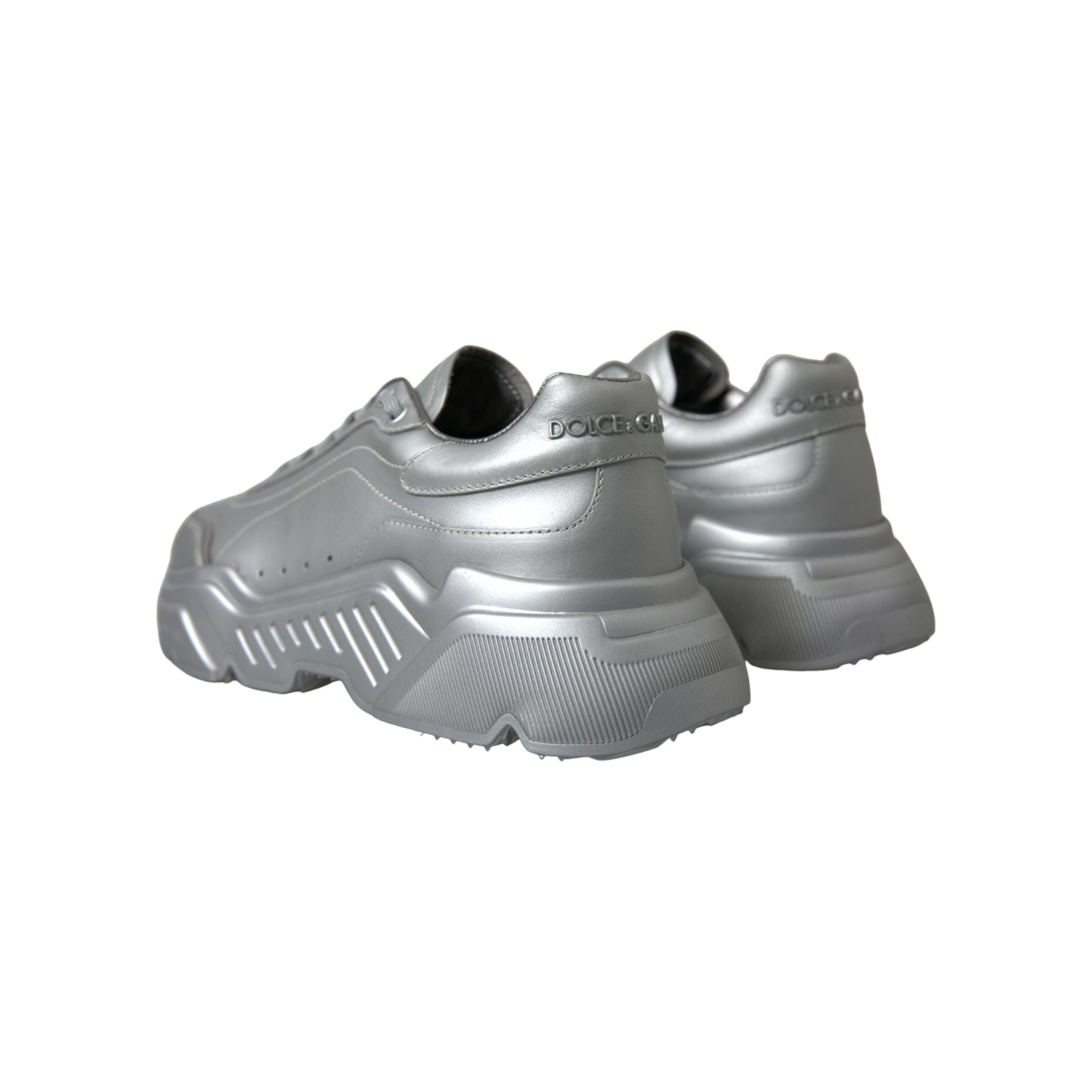 Dolce & Gabbana Silver Calfskin Leather Sneakers