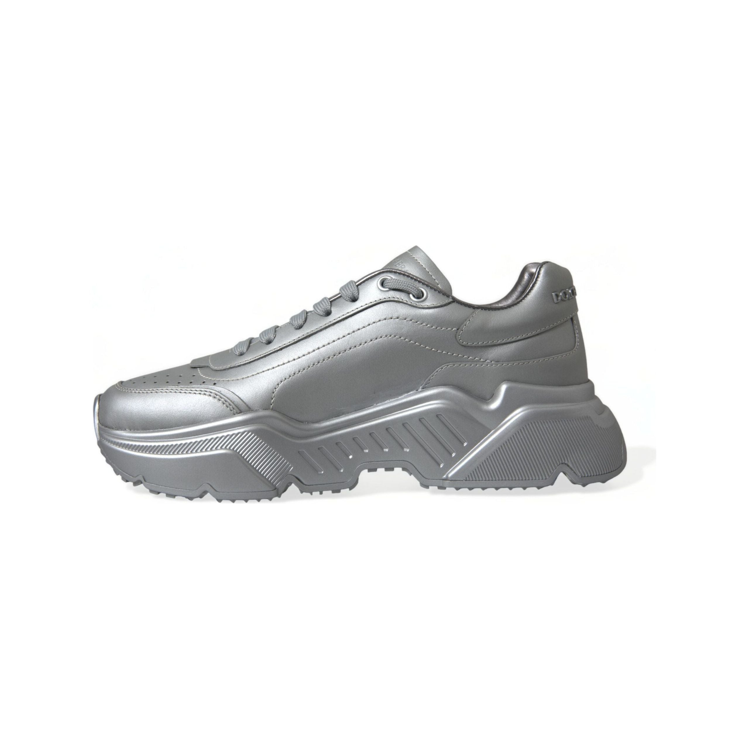 Dolce & Gabbana Silver Calfskin Leather Sneakers