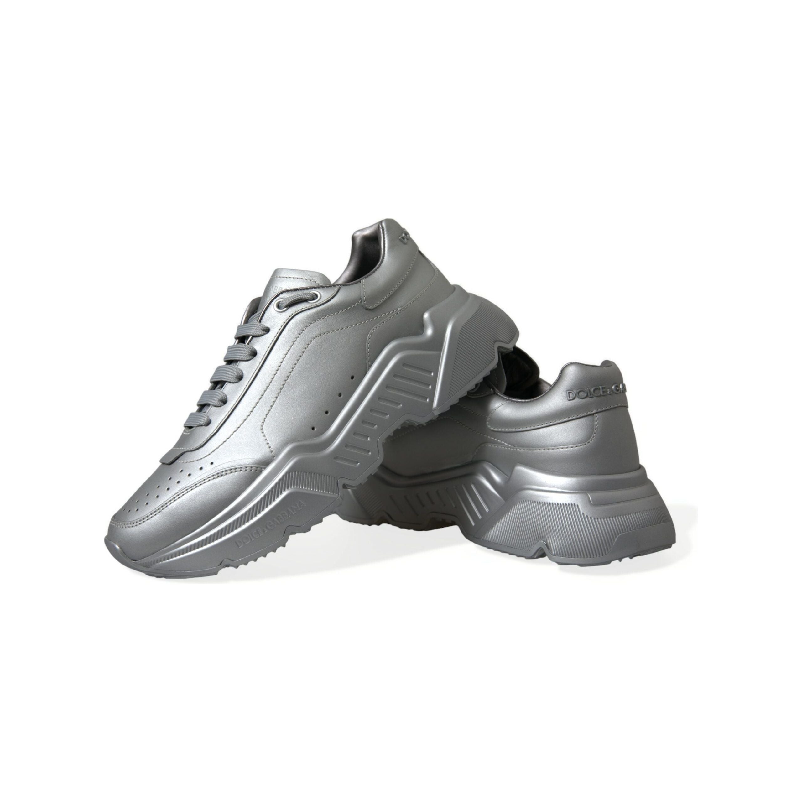 Dolce & Gabbana Silver Calfskin Leather Sneakers