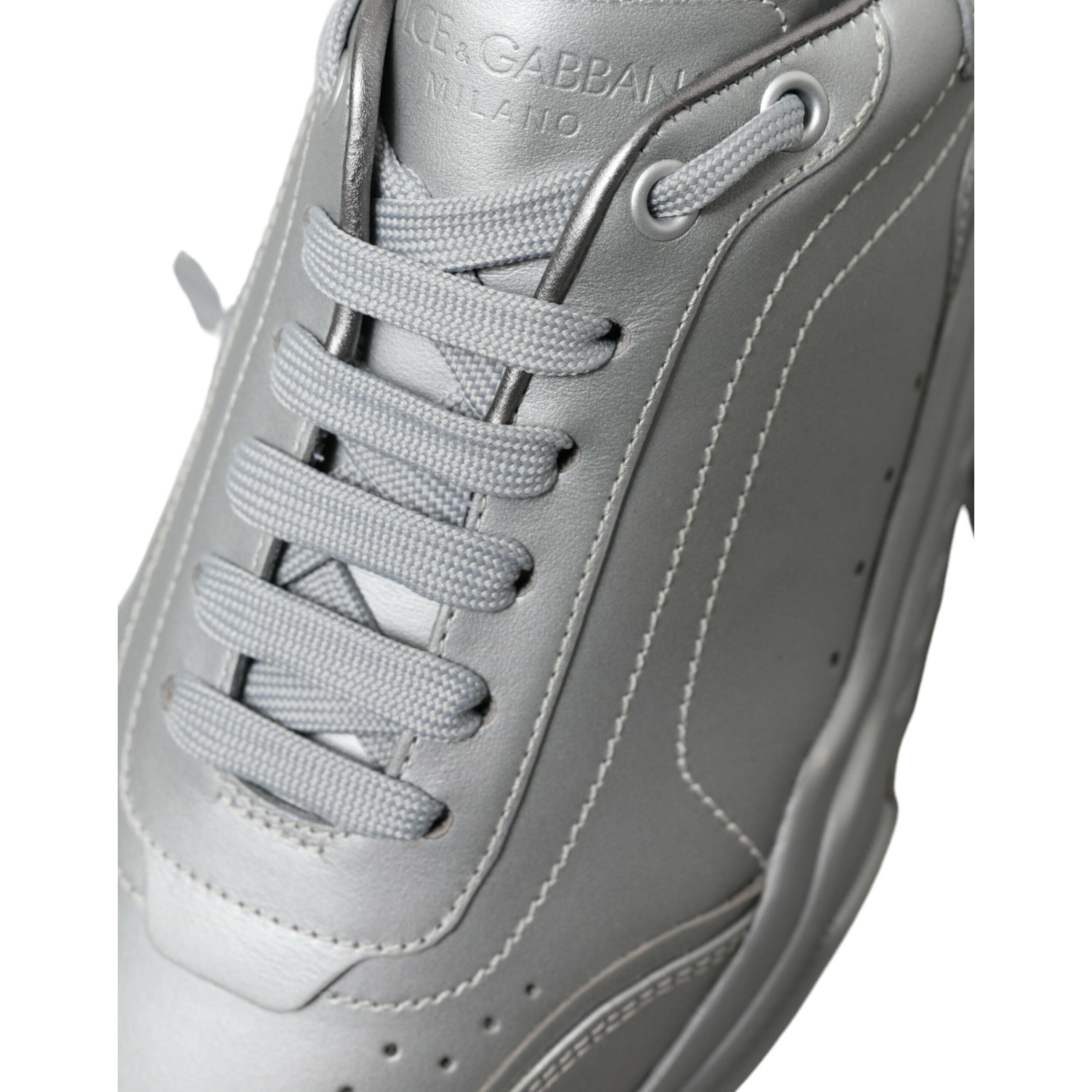 Dolce & Gabbana Silver Calfskin Leather Sneakers