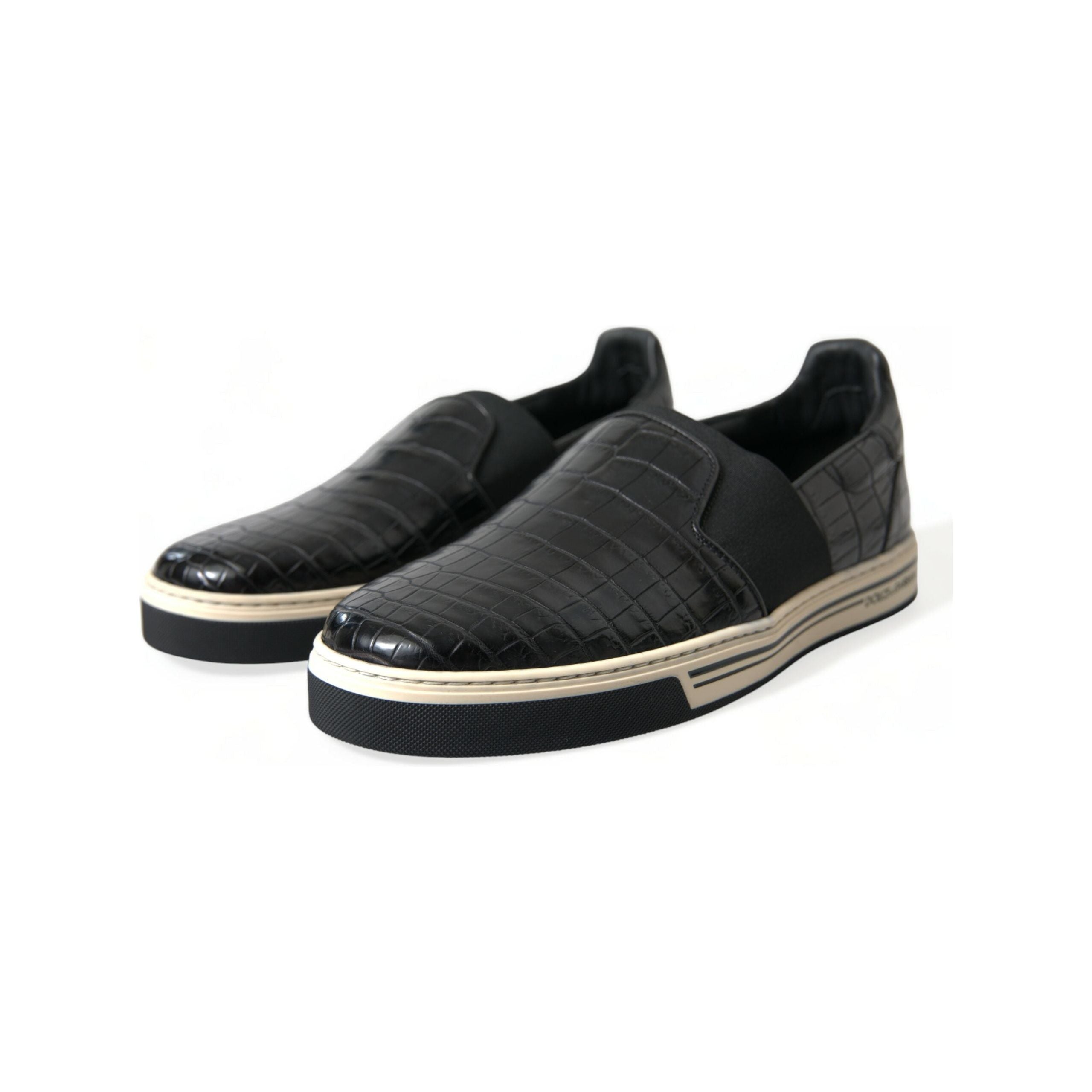 Dolce & Gabbana Black Crocodile Leather Low-Top Sneakers