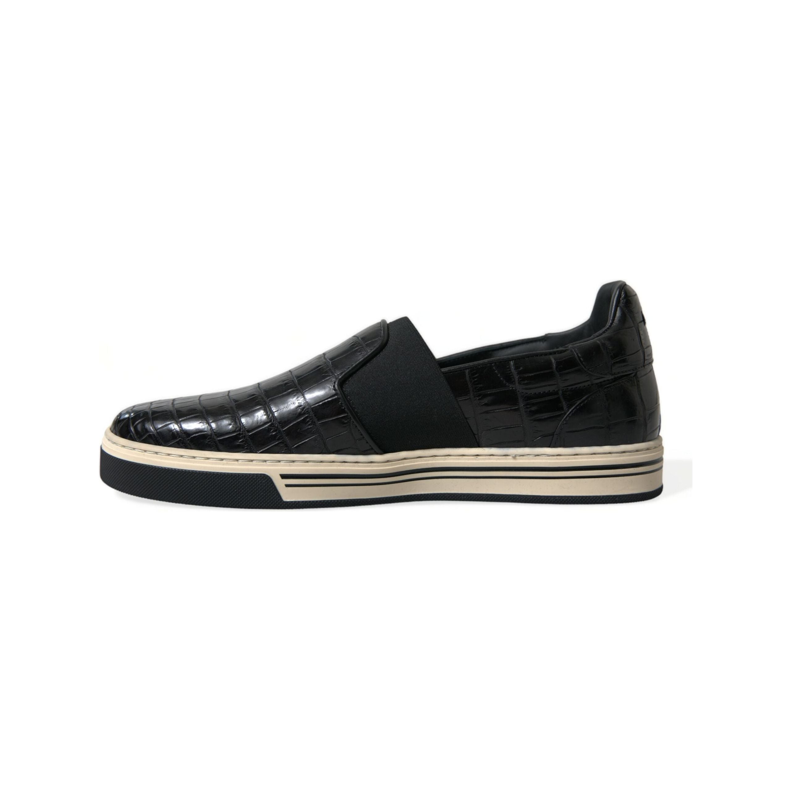 Dolce & Gabbana Black Crocodile Leather Low-Top Sneakers
