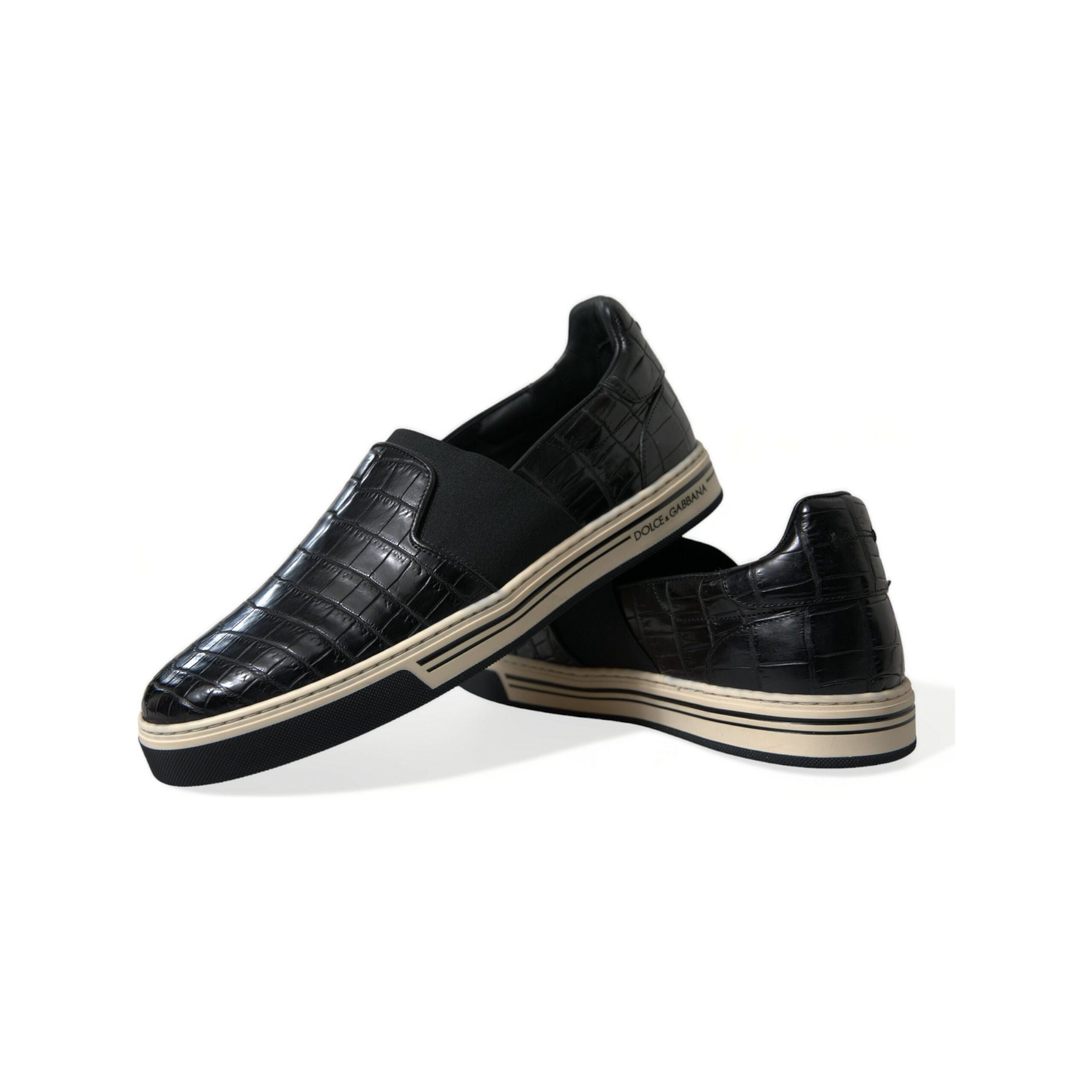 Dolce & Gabbana Black Crocodile Leather Low-Top Sneakers