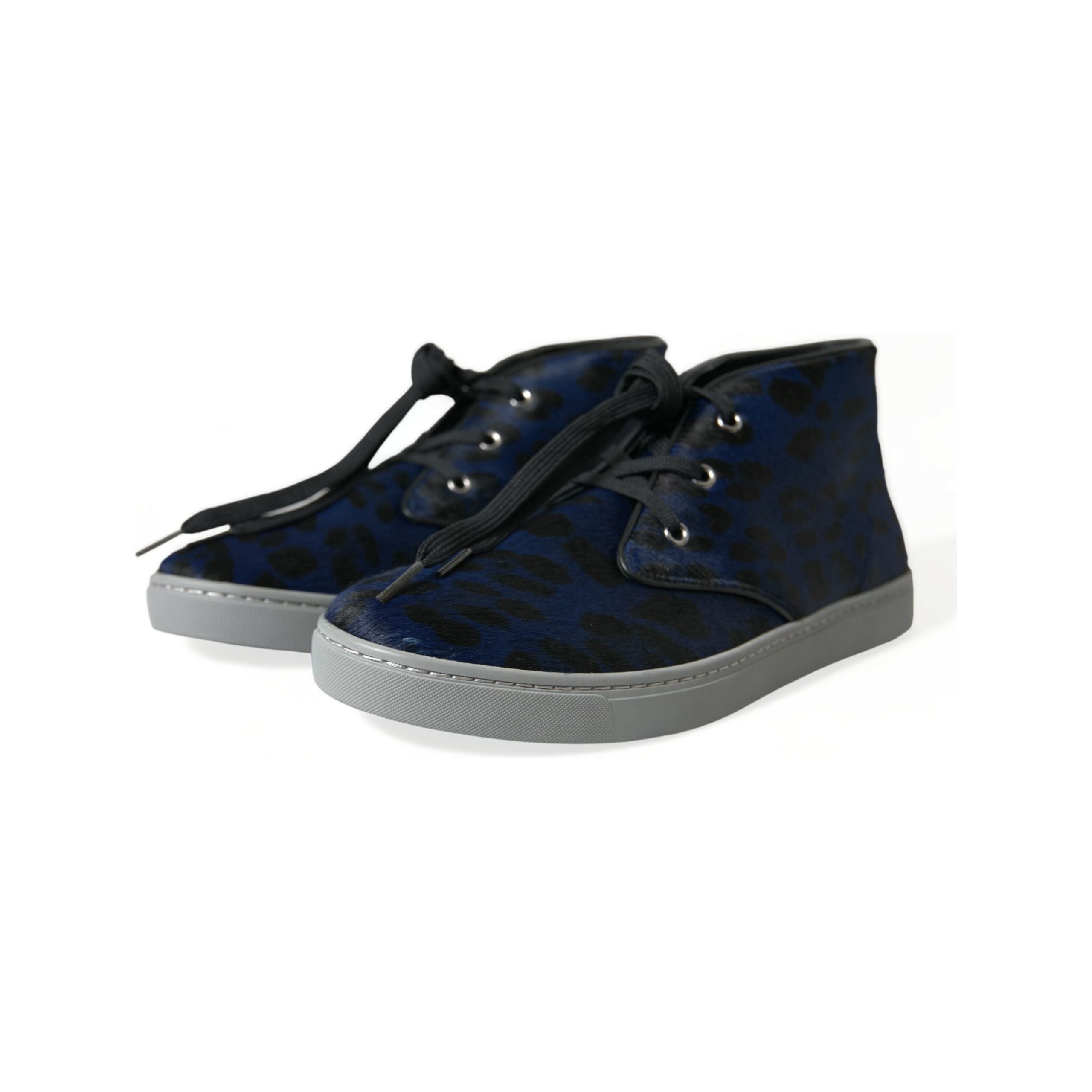 Dolce & Gabbana Blue Calf Hair Mid-Top Sneakers