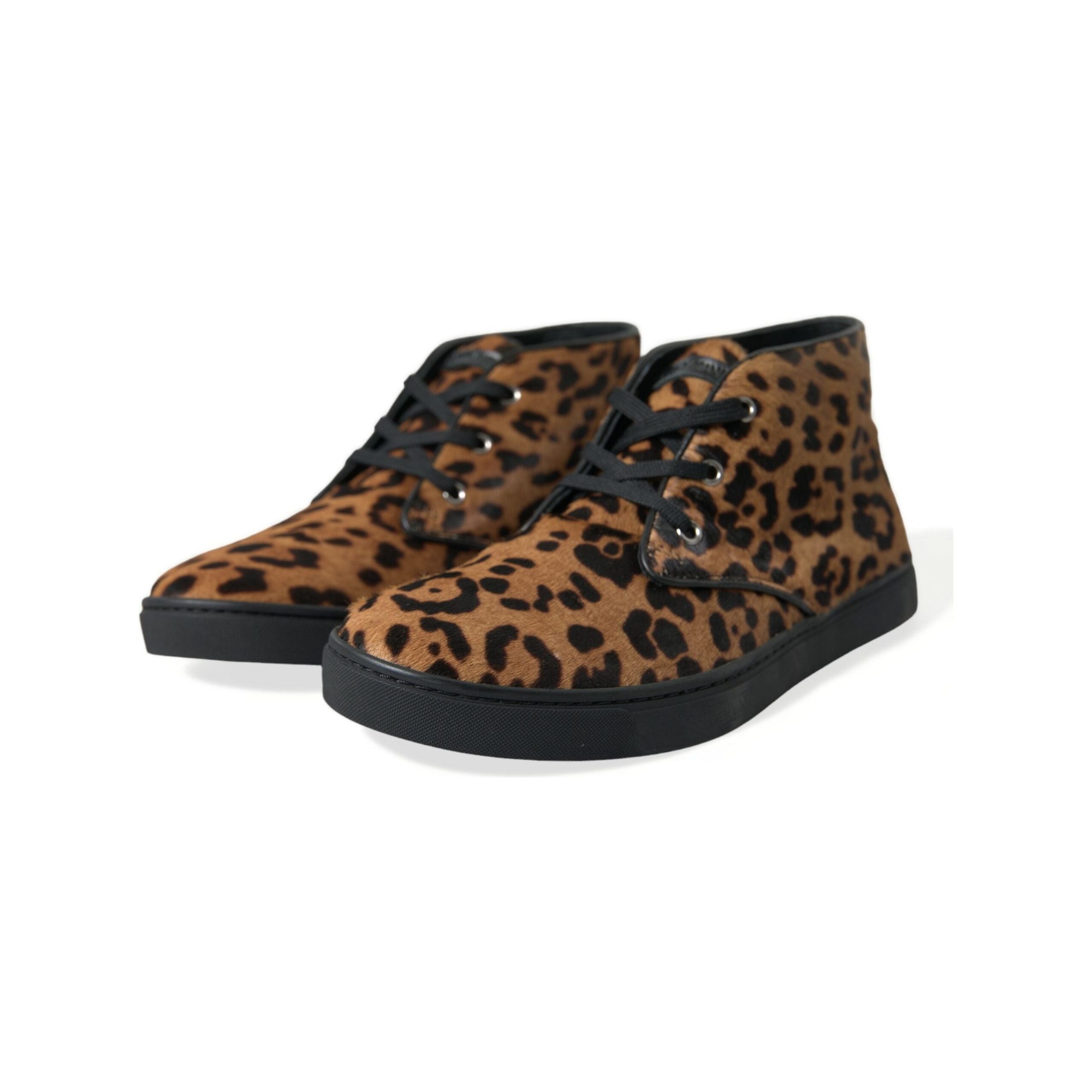 Dolce & Gabbana Brown Pony Hair Mid-Top Sneakers