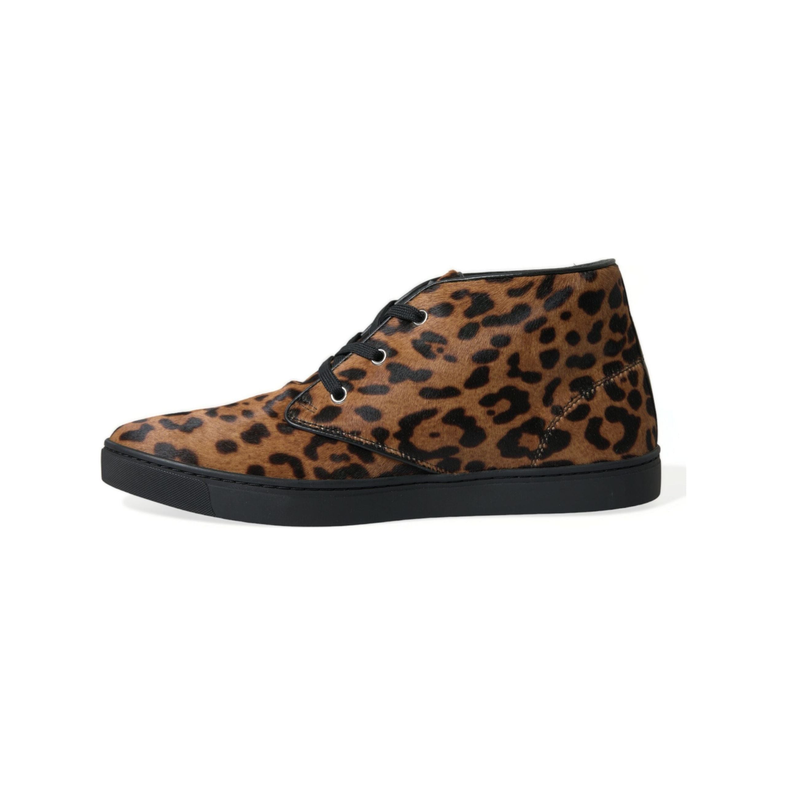 Dolce & Gabbana Brown Pony Hair Mid-Top Sneakers